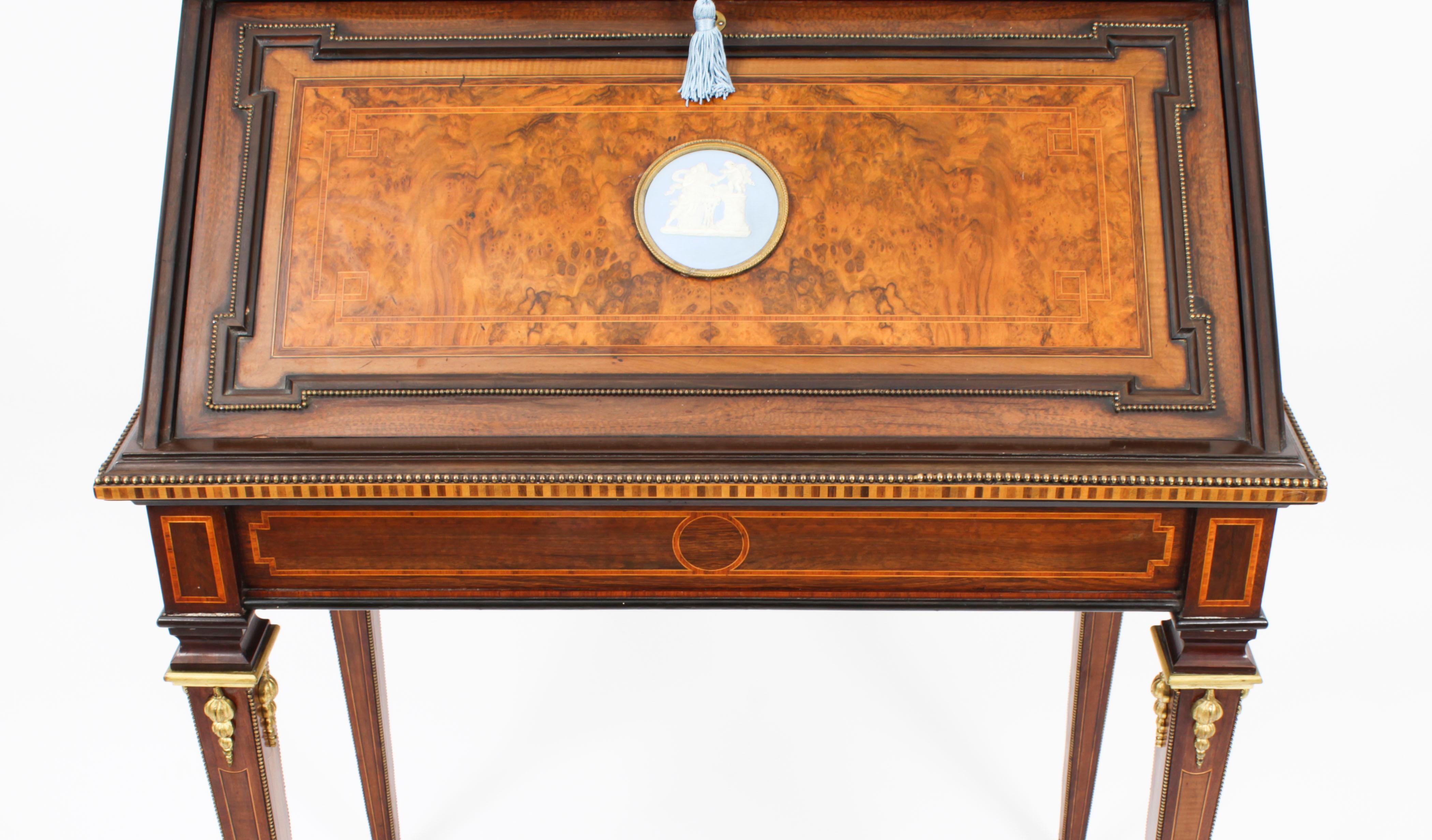 Antique French Walnut & Parquetry Bureau De Dame Desk, 19th C 1