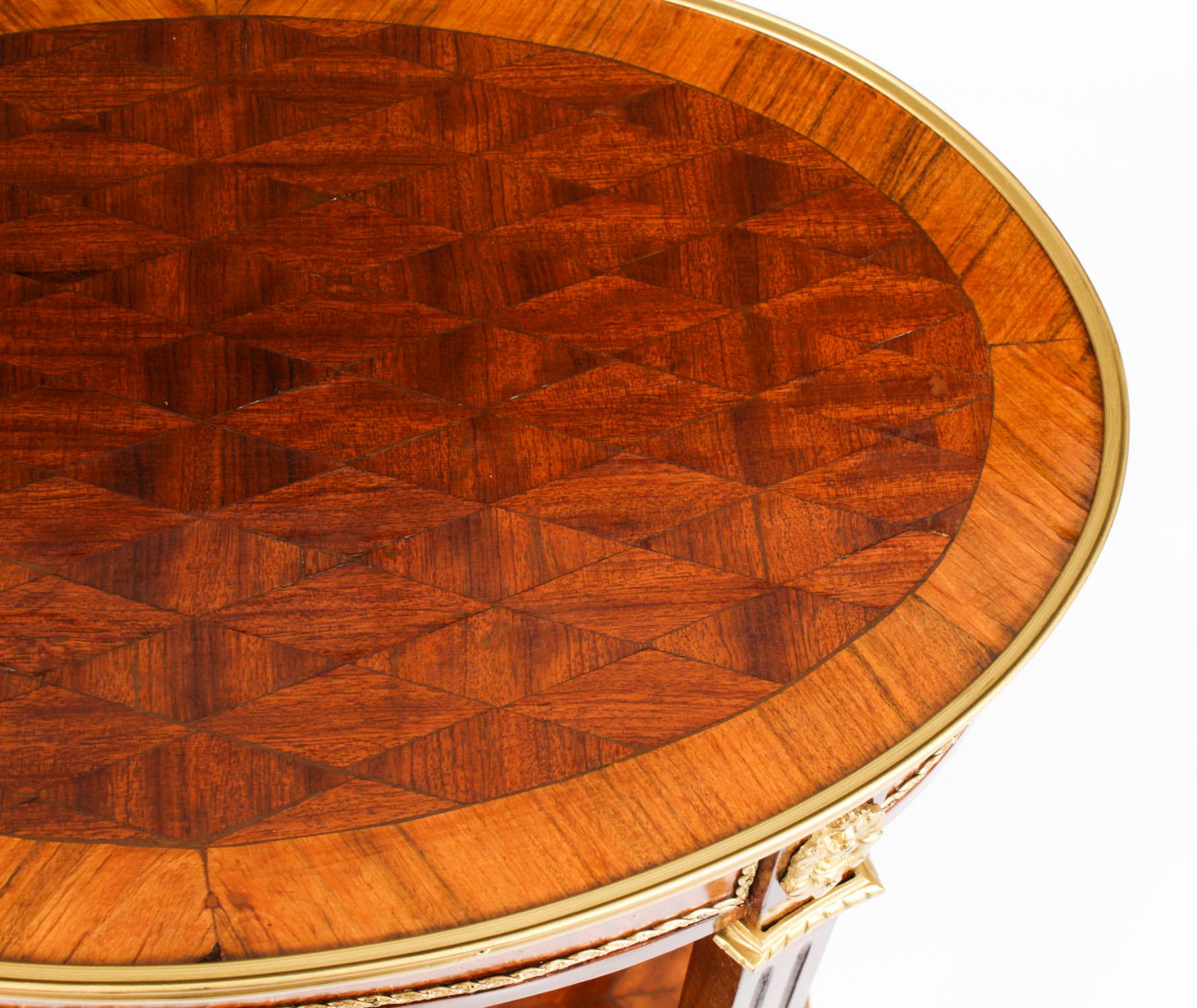 Wood Antique French Walnut Parquetry Oval Occasional Side Table 19th Century