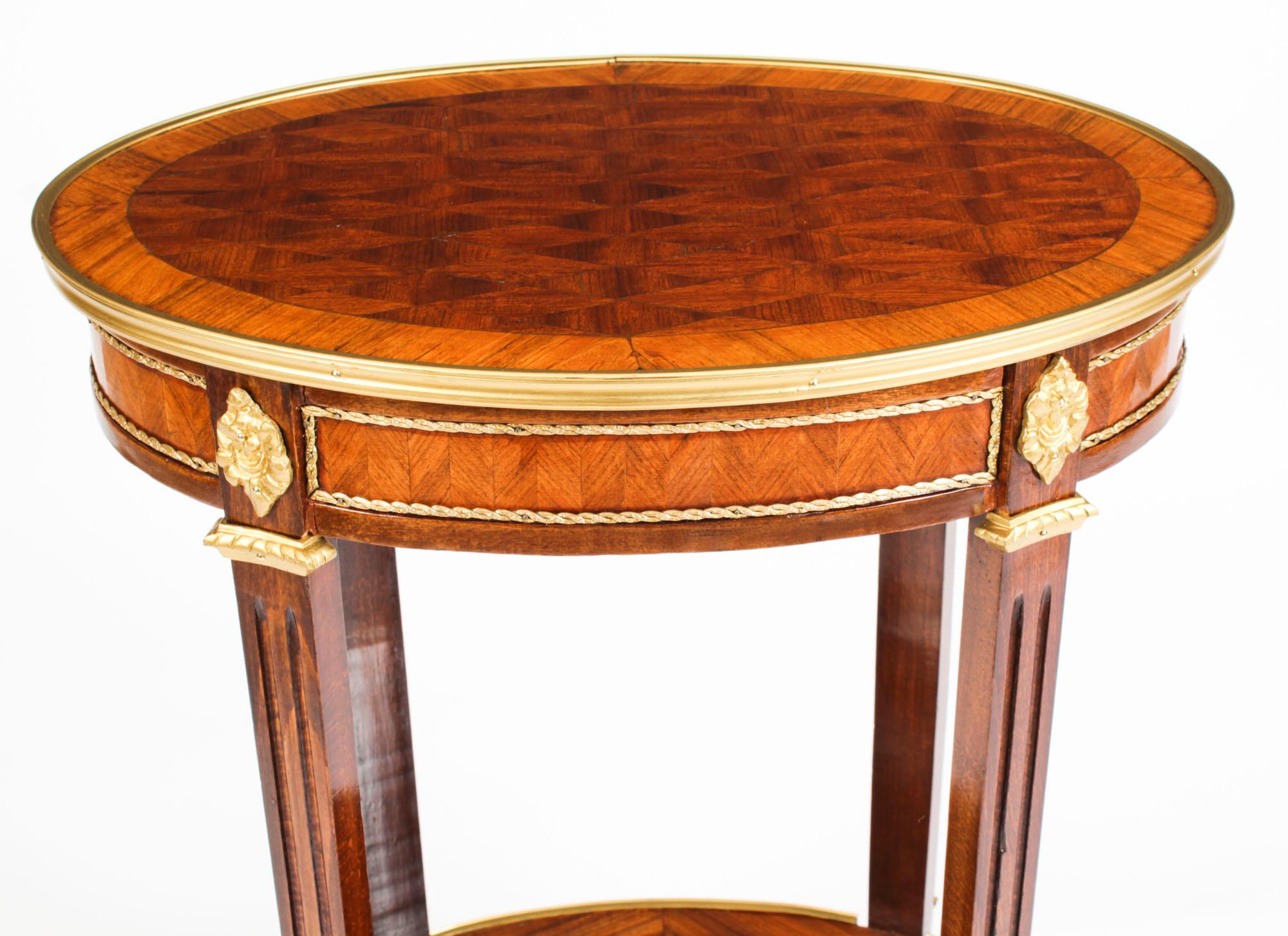 Antique French Walnut Parquetry Oval Occasional Side Table 19th Century 1
