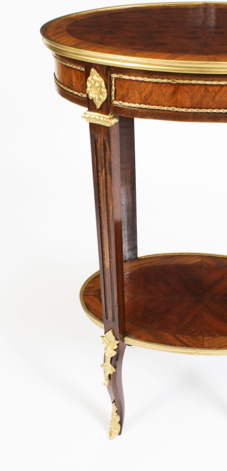Antique French Walnut Parquetry Oval Occasional Side Table 19th Century 3