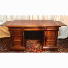 Antique French Walnut Partner's Desk with Leaves & Lock Drawer, circa 1870-1880