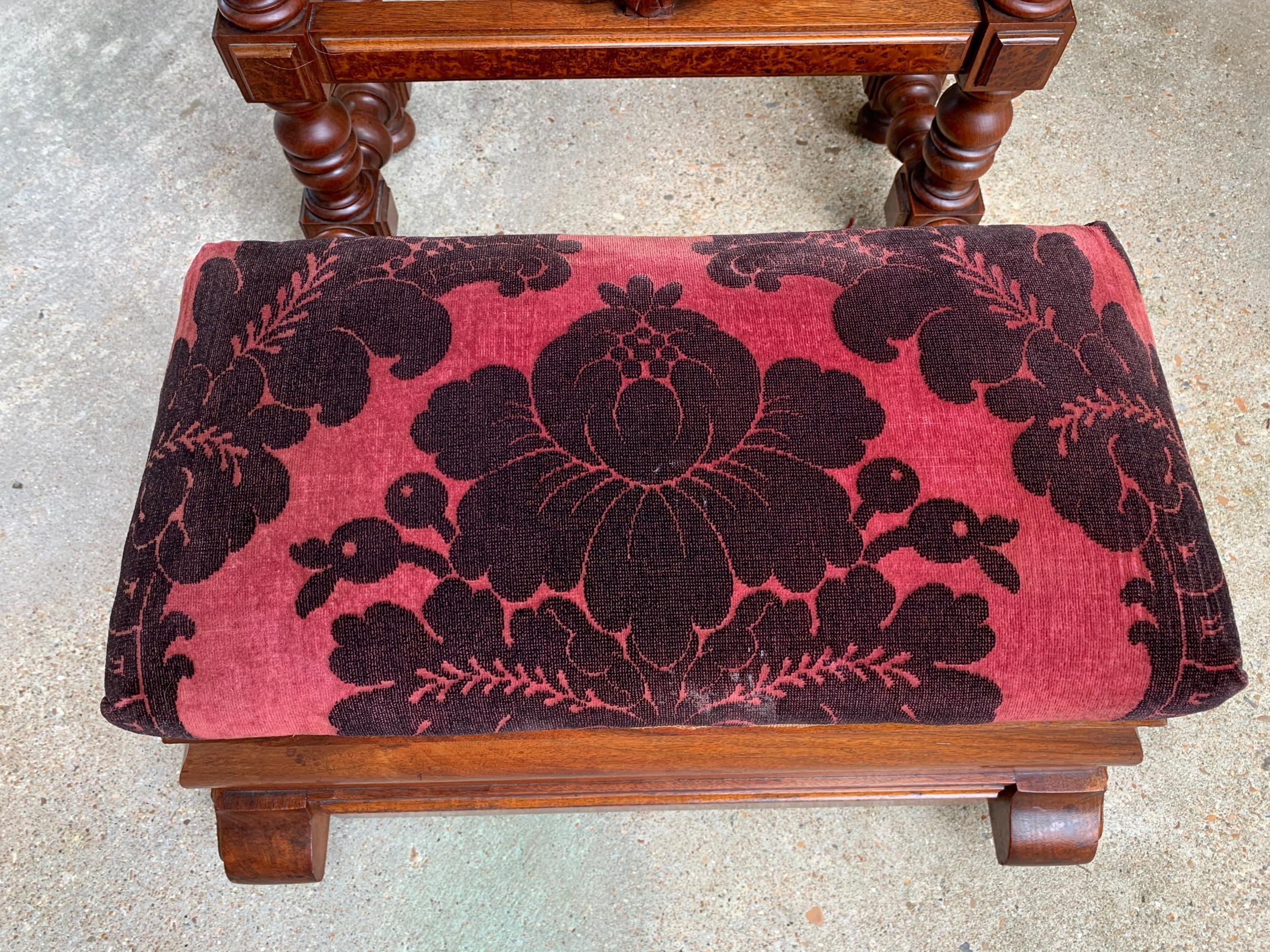 Fabric Antique French Walnut Prayer Kneeler Prie Dieu Catholic Chapel Bench