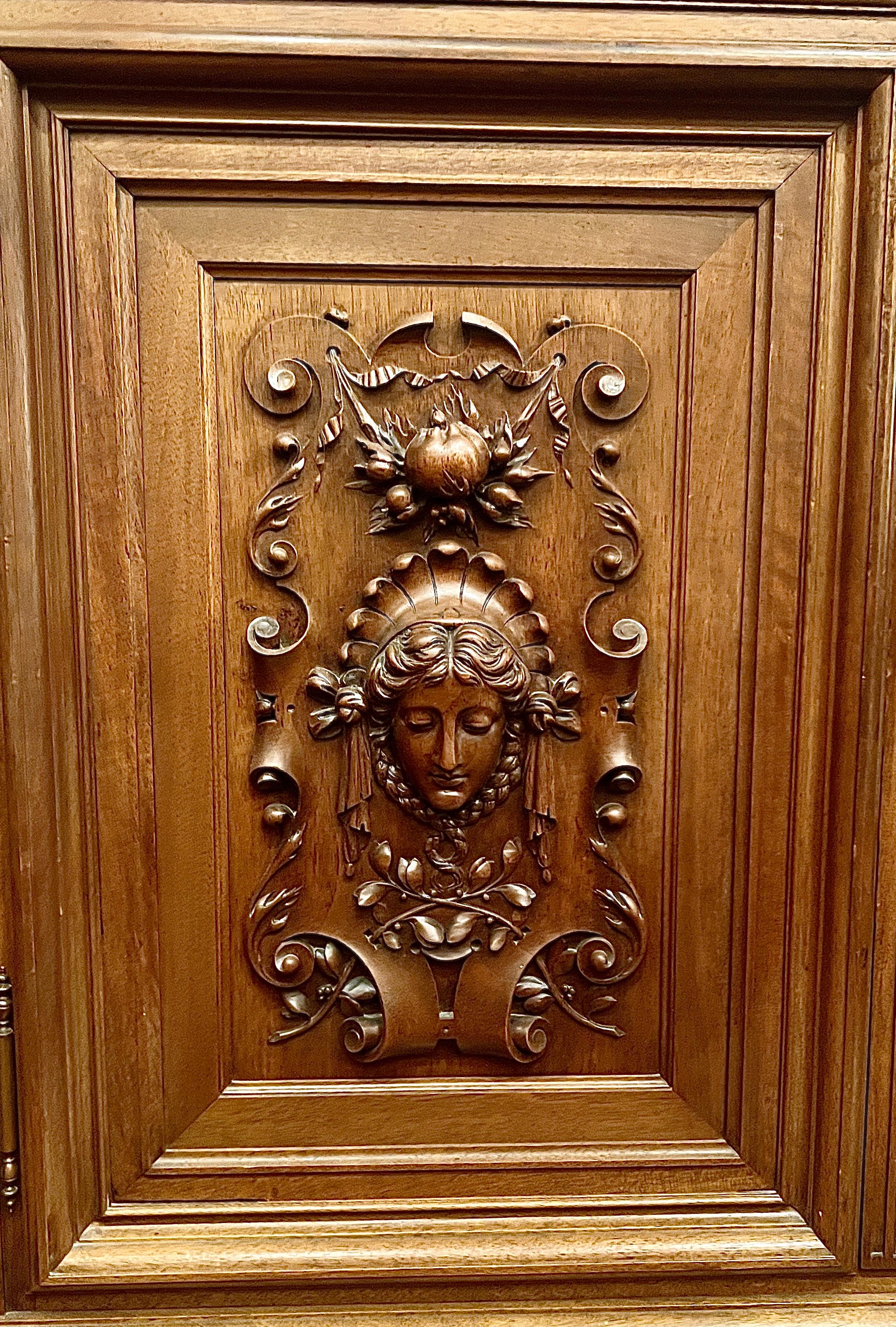 Antique French Walnut Renaissance Cabinet with Bronze Plaques by Barbedienne. For Sale 1