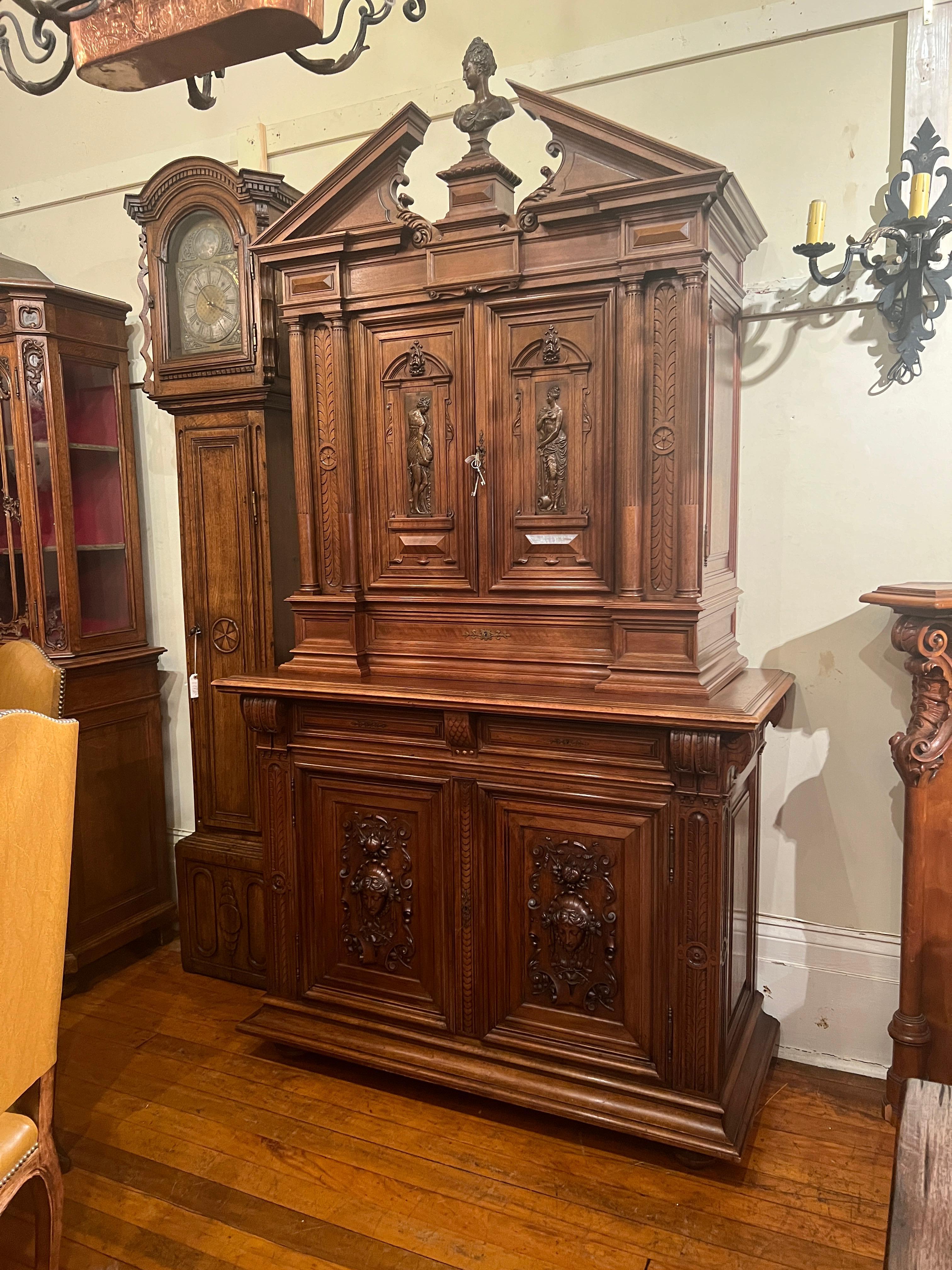 Antique French Walnut Renaissance Cabinet with Bronze Plaques by Barbedienne. For Sale 3