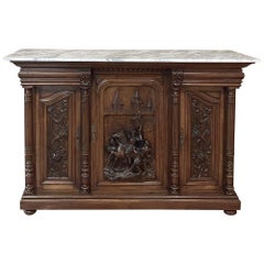 Antique French Walnut Renaissance Marble Top Buffet