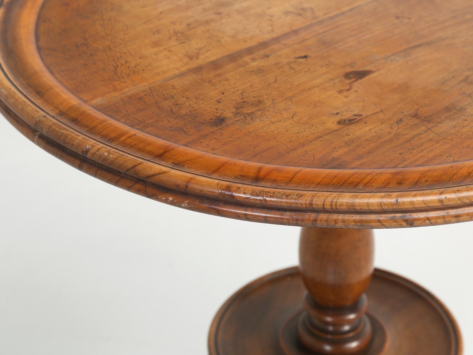 Mid-20th Century Antique French Walnut Round Petite Drink or Wine Side Table
