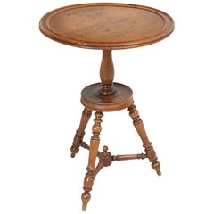 Antique French Walnut Round Petite Drink or Wine Side Table