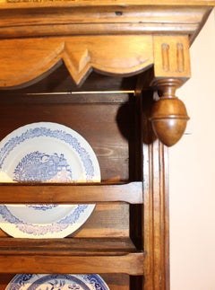 Antique French Walnut Rustic Chamfer Plate Holder Buffet Dresser Rack Top Shelf