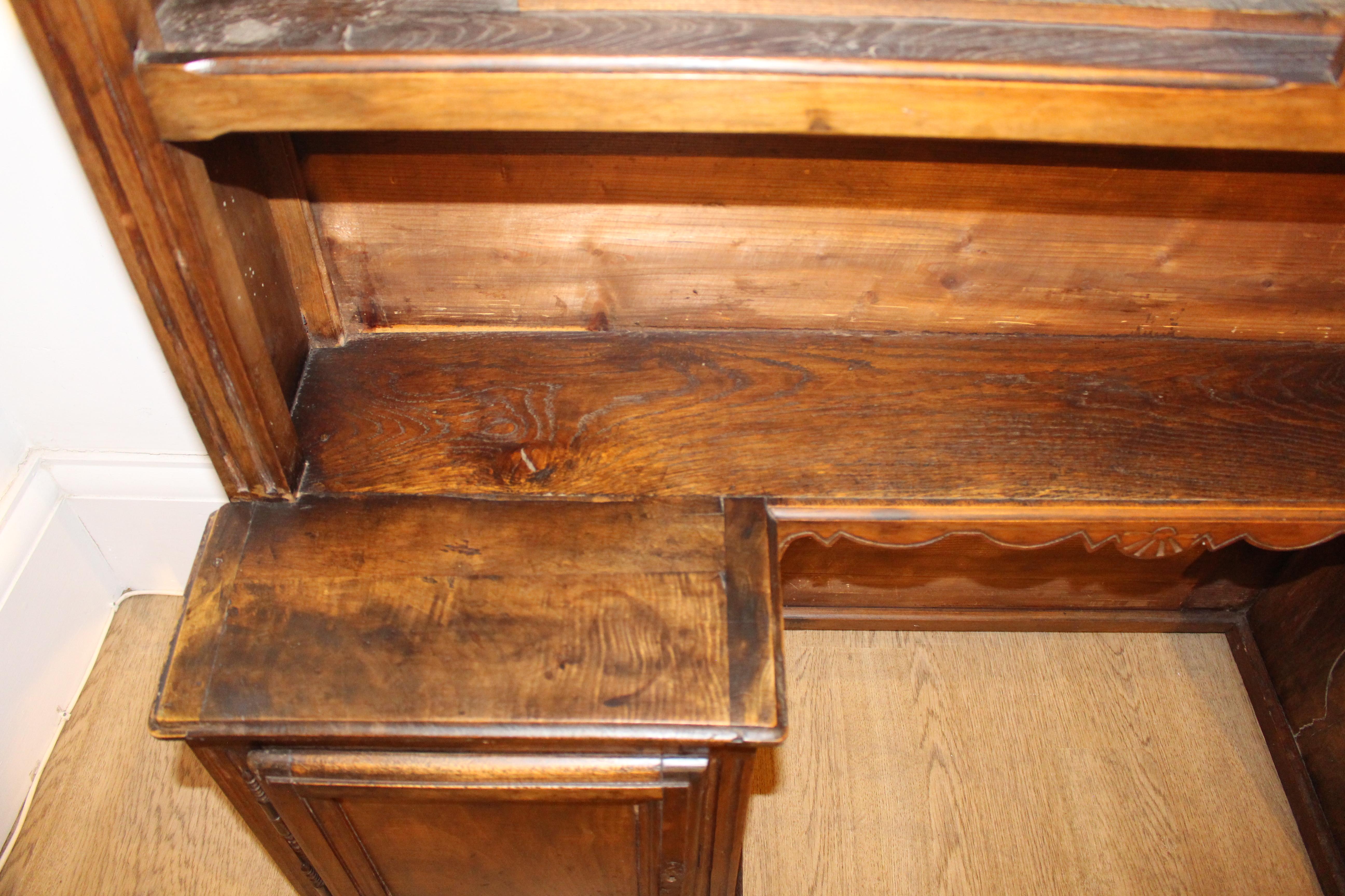 Antique French Walnut Rustic Chamfer Plate Holder Buffet Dresser Rack Top Shelf For Sale 1
