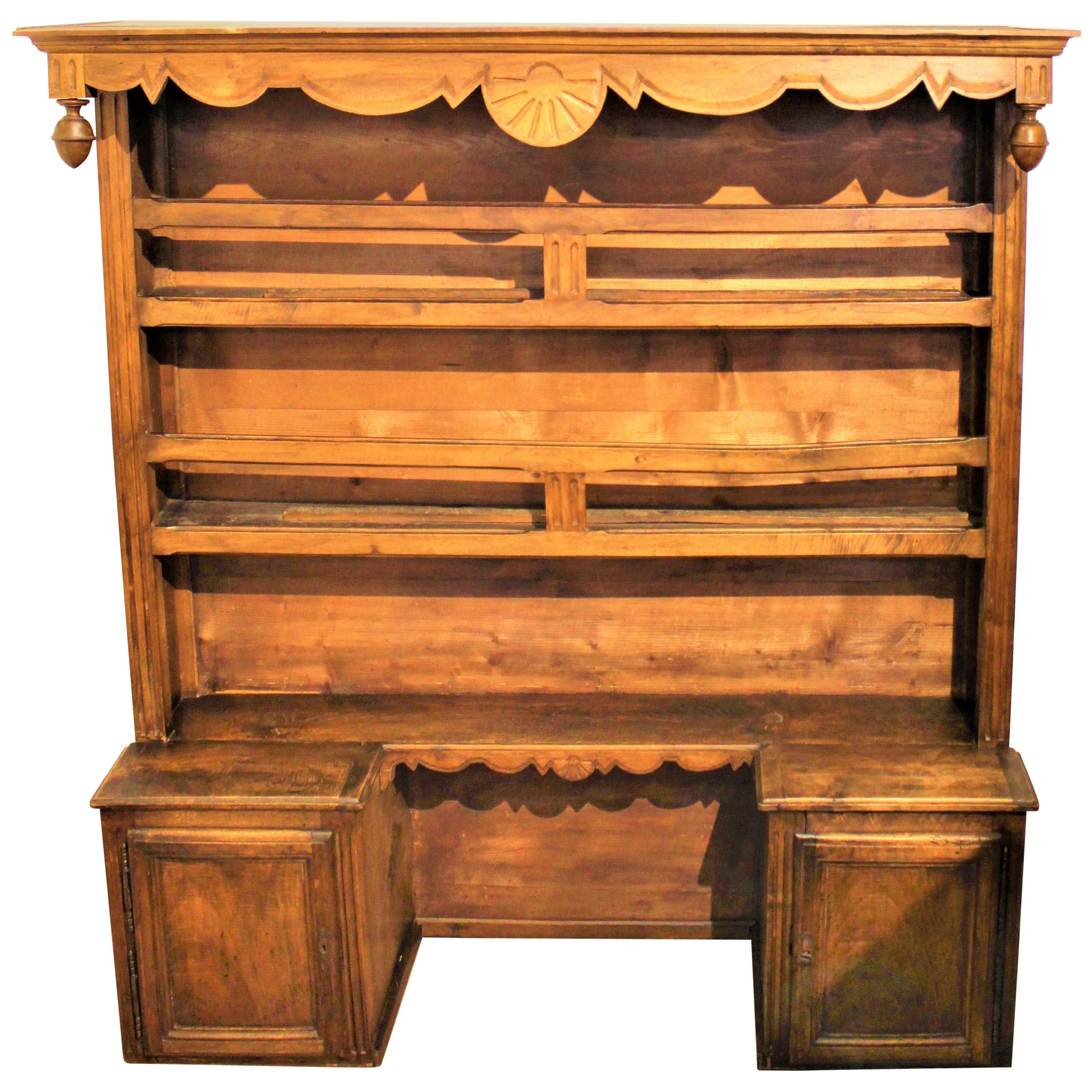 Antique French Walnut Rustic Chamfer Plate Holder Buffet Dresser Rack Top Shelf For Sale