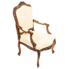 Antique French Walnut Salon Armchair Chair, 19th Century