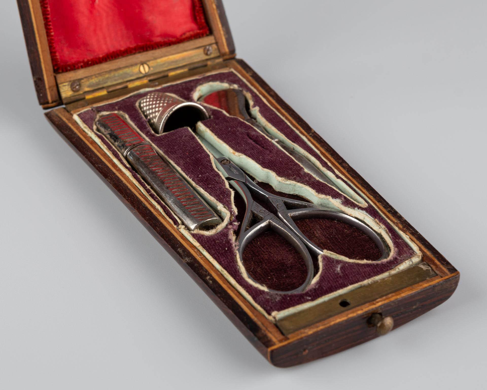 Antique French Walnut Sewing Set Case, Napoleon III Étui, Needle Case For Sale 7