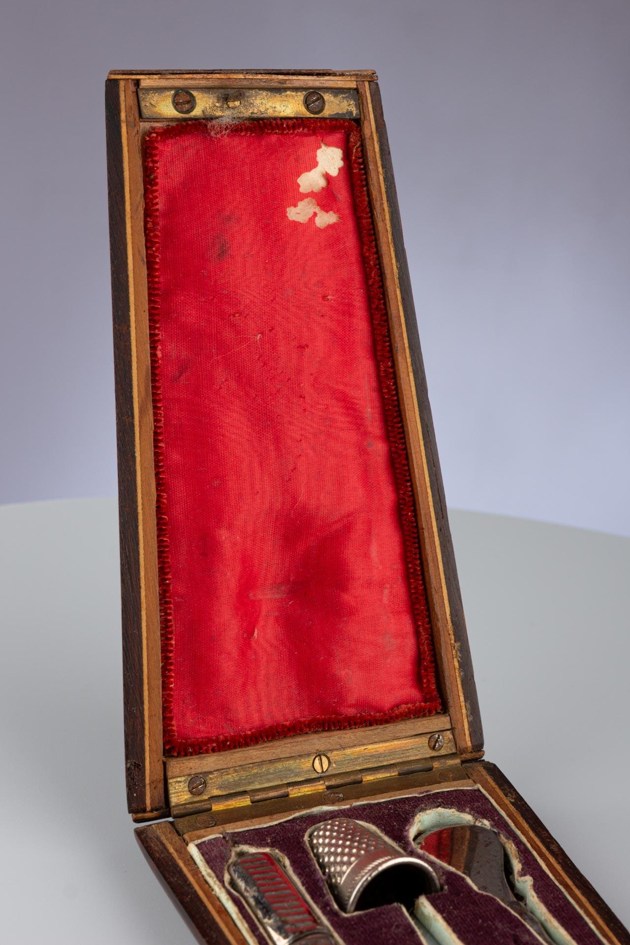 Antique French Walnut Sewing Set Case, Napoleon III Étui, Needle Case For Sale 8