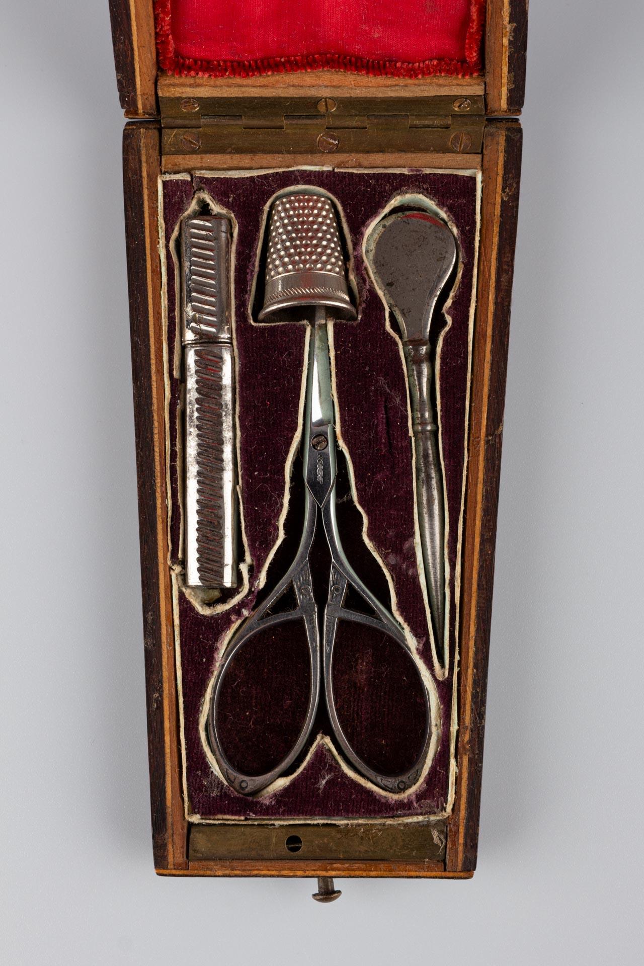 Antique French Walnut Sewing Set Case, Napoleon III Étui, Needle Case For Sale 9