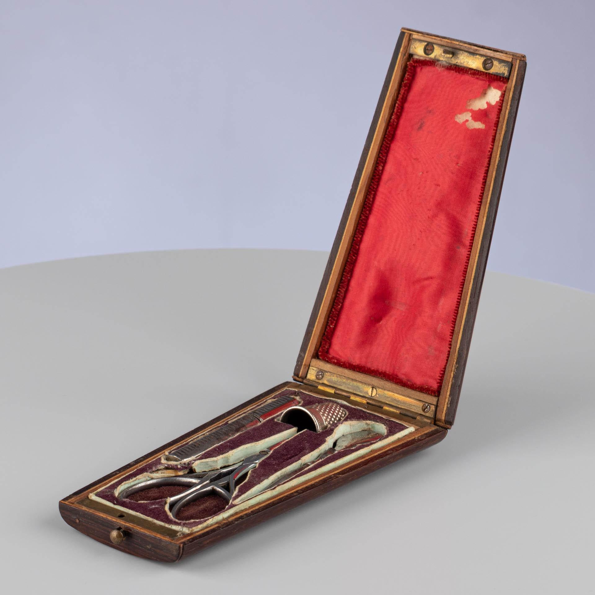 Antique French Walnut Sewing Set Case, Napoleon III Étui, Needle Case For Sale 4