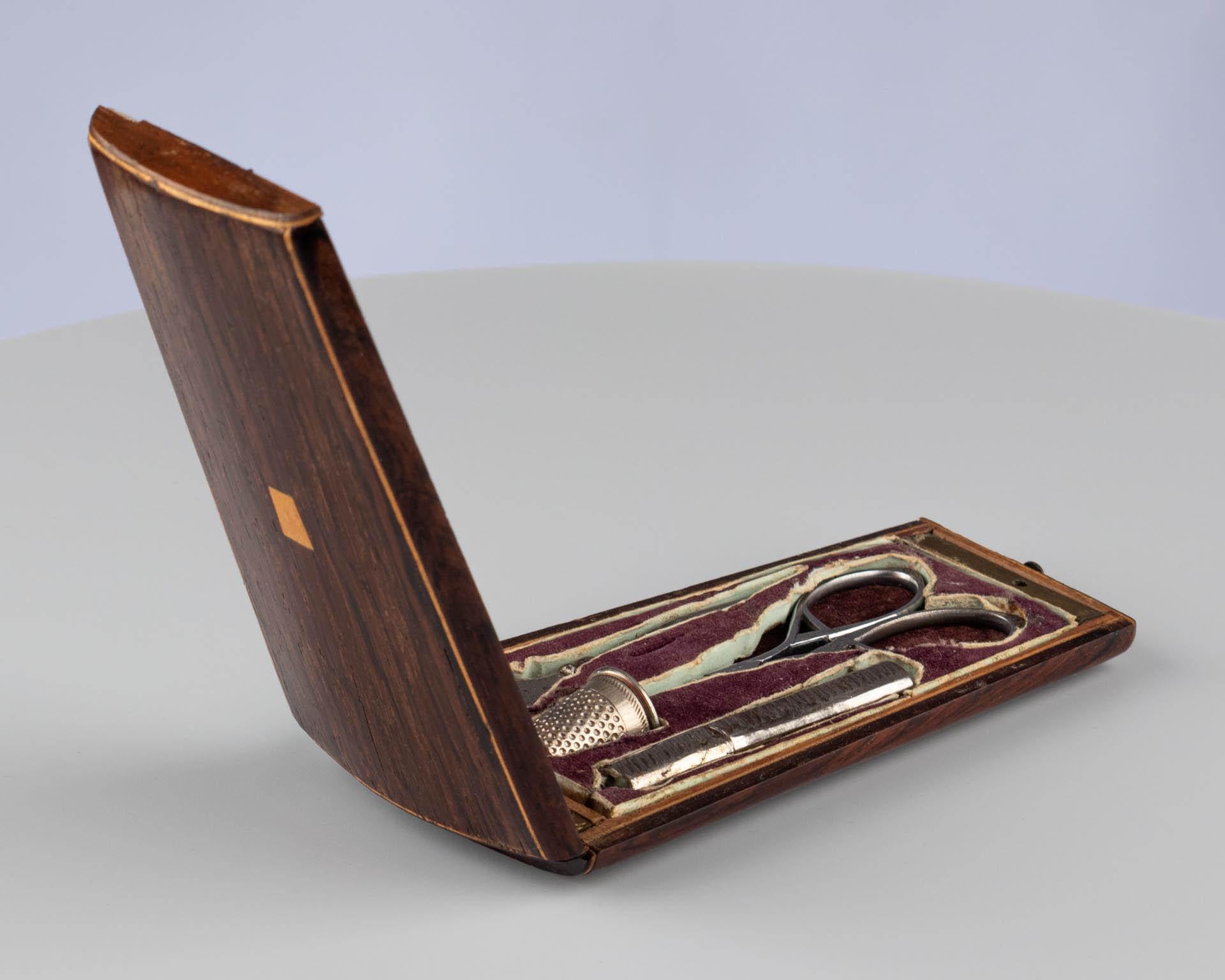 Antique French Walnut Sewing Set Case, Napoleon III Étui, Needle Case For Sale 5
