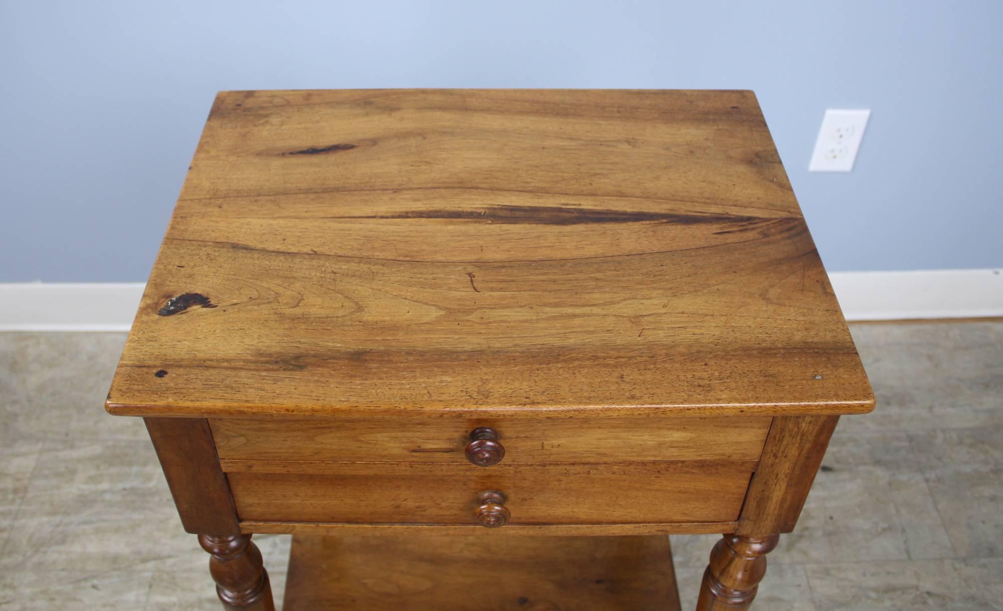 Antique French Walnut Side Table with Turned Legs 1