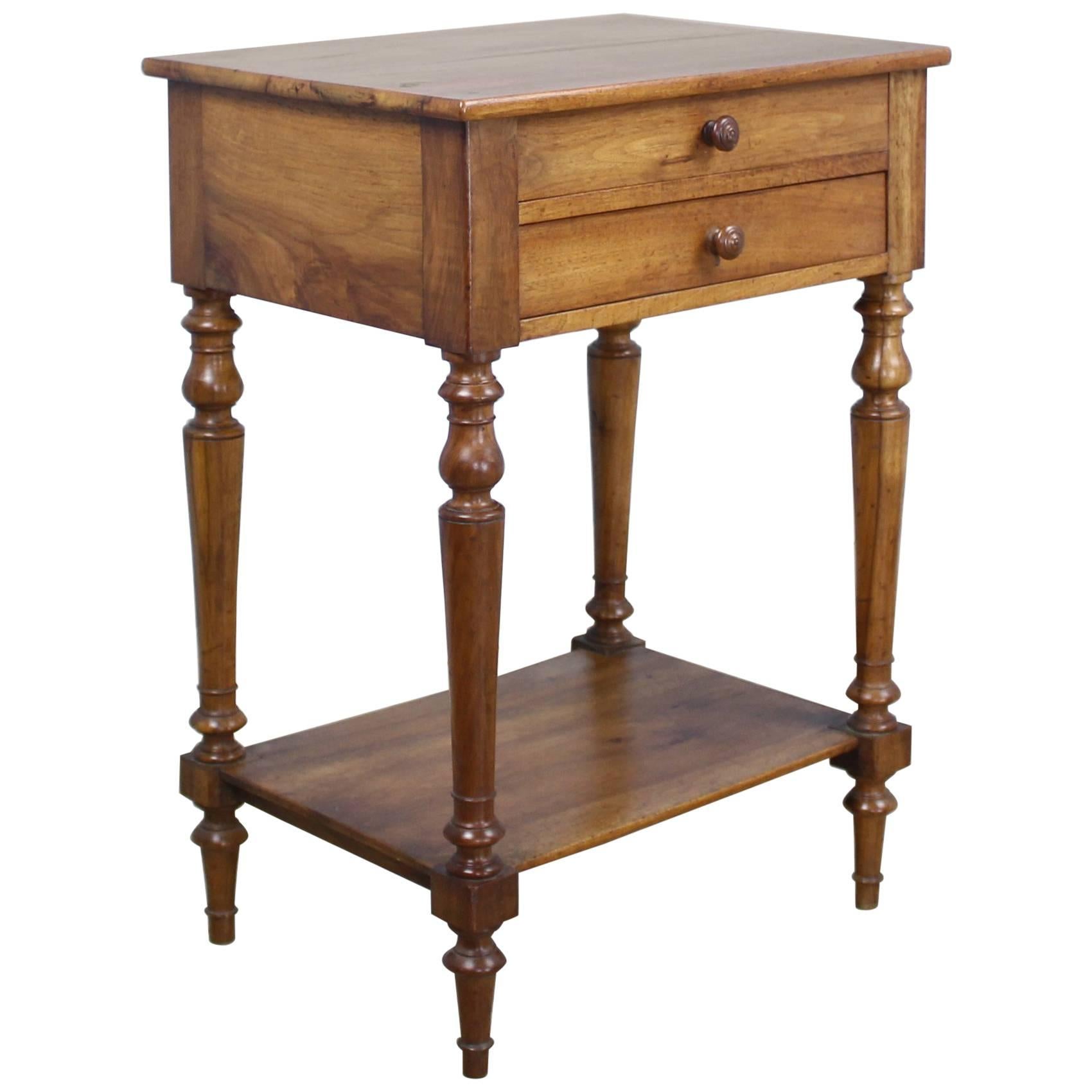 Antique French Walnut Side Table with Turned Legs