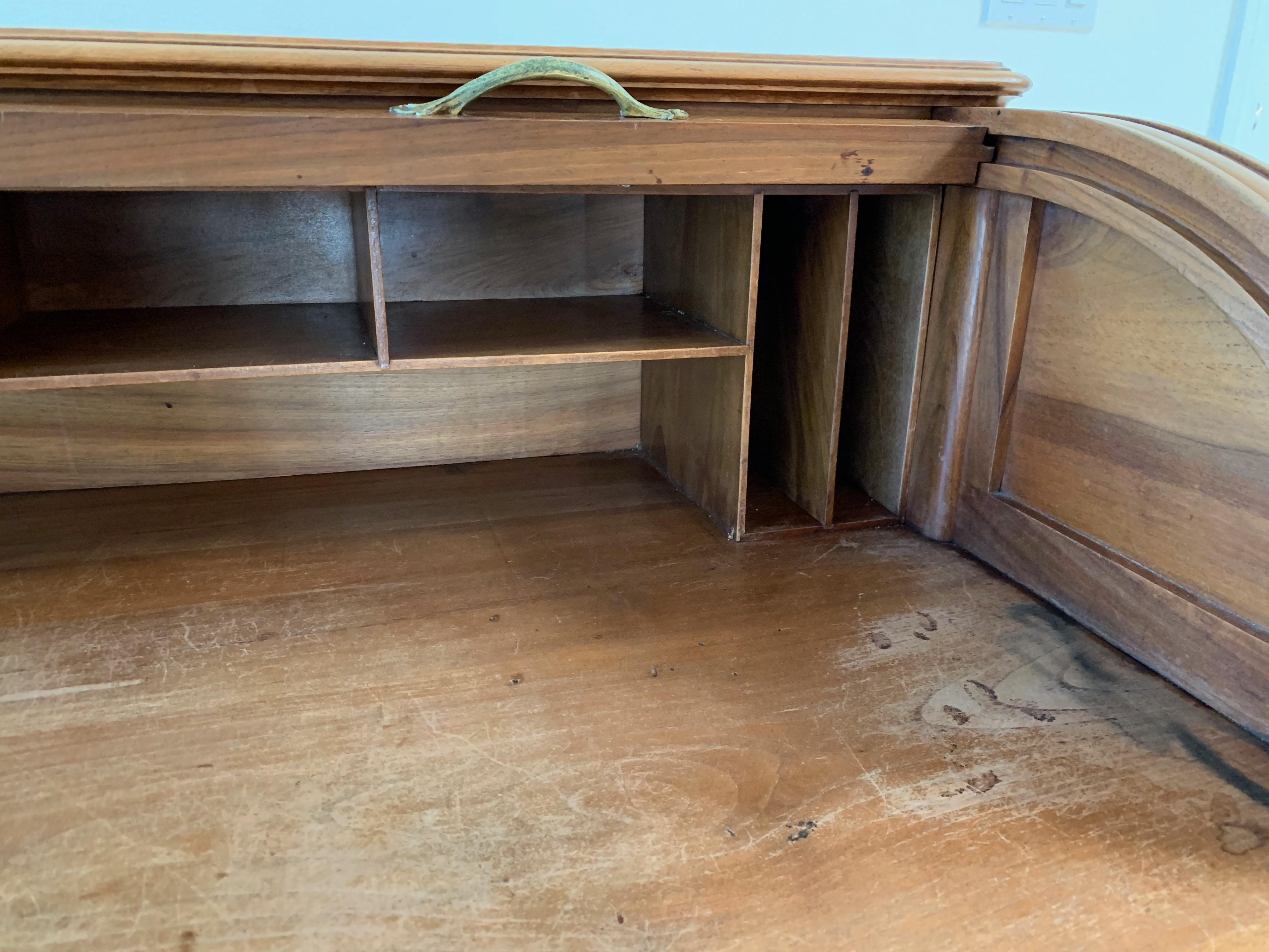 Antique French Walnut Tambour Top Desk For Sale 7