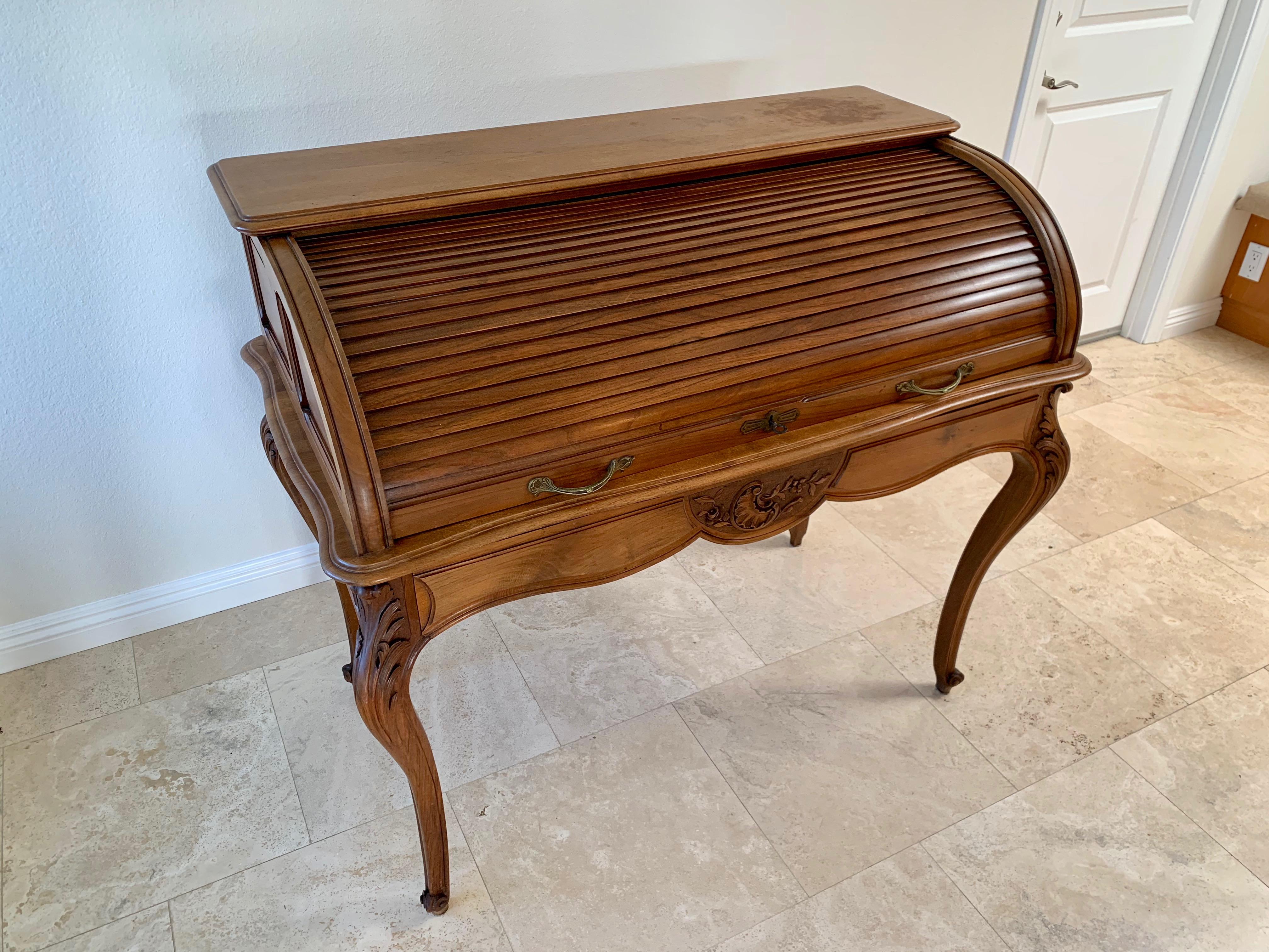 Antique French Walnut Tambour Top Desk For Sale 2