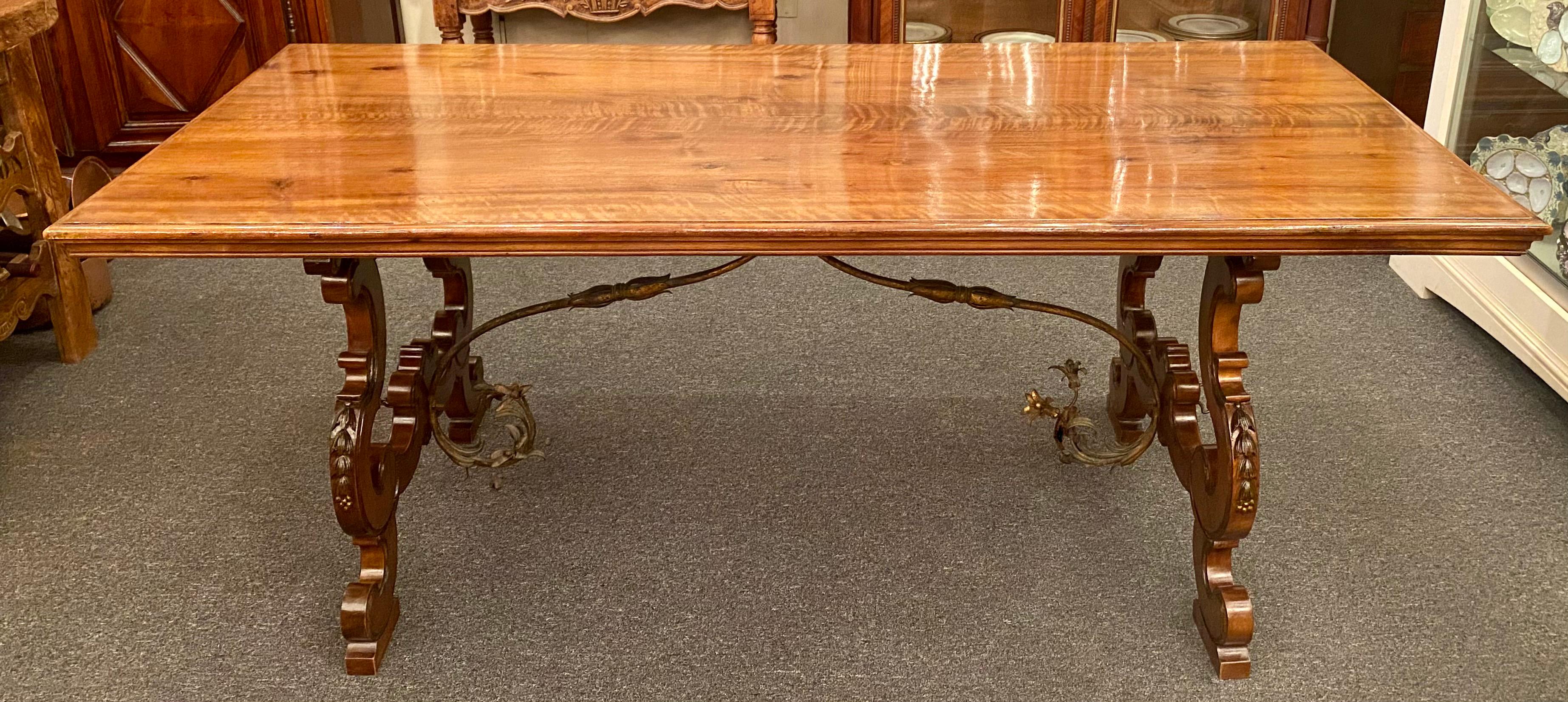 Antique French Walnut Trestle Dining Table with Iron Work Detail circa 1860-1880 In Good Condition In New Orleans, LA