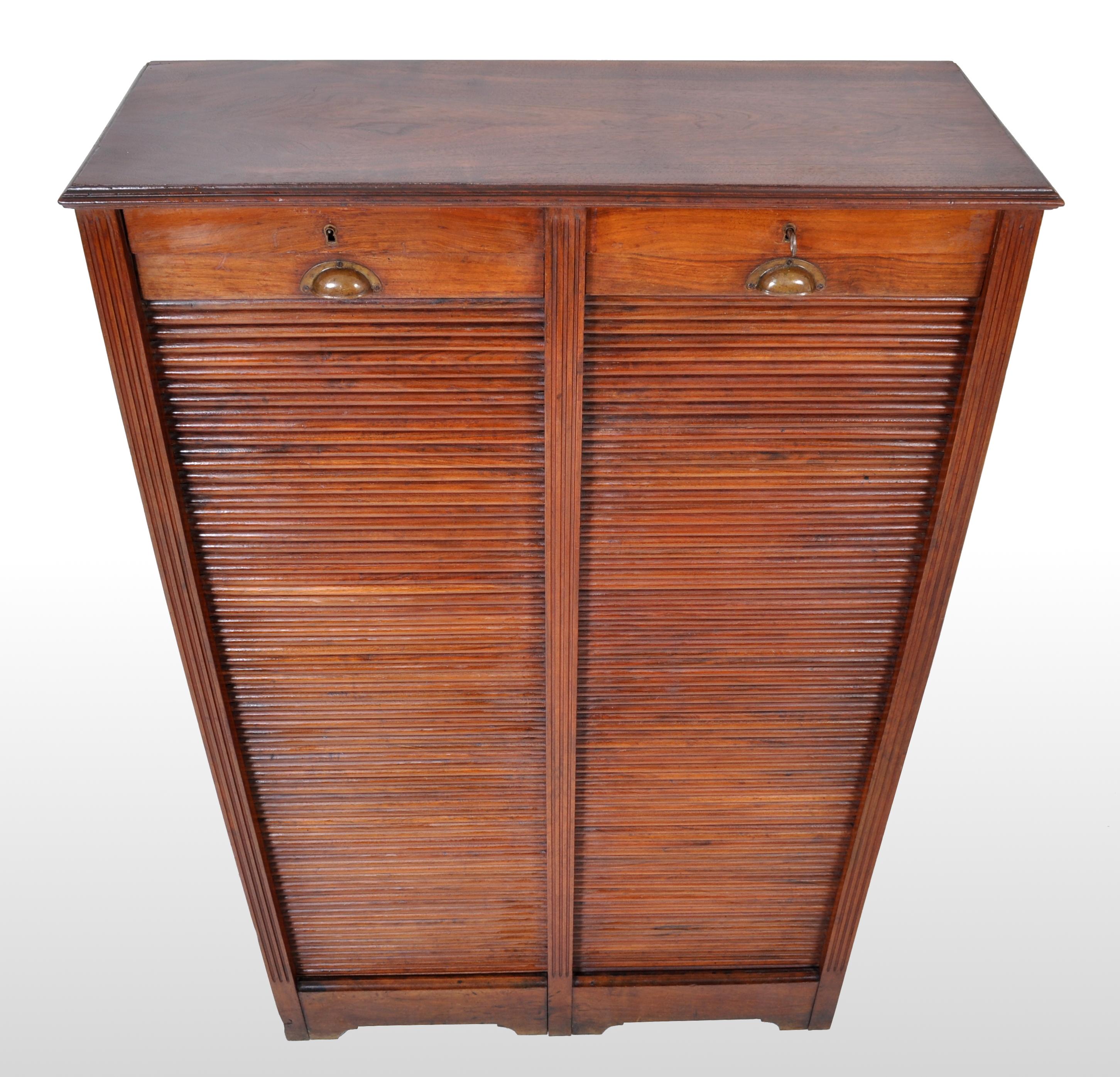 Antique French Walnut Twin/Double Tambour Fronted Roll-Top Filing Cabinet, 1910 3