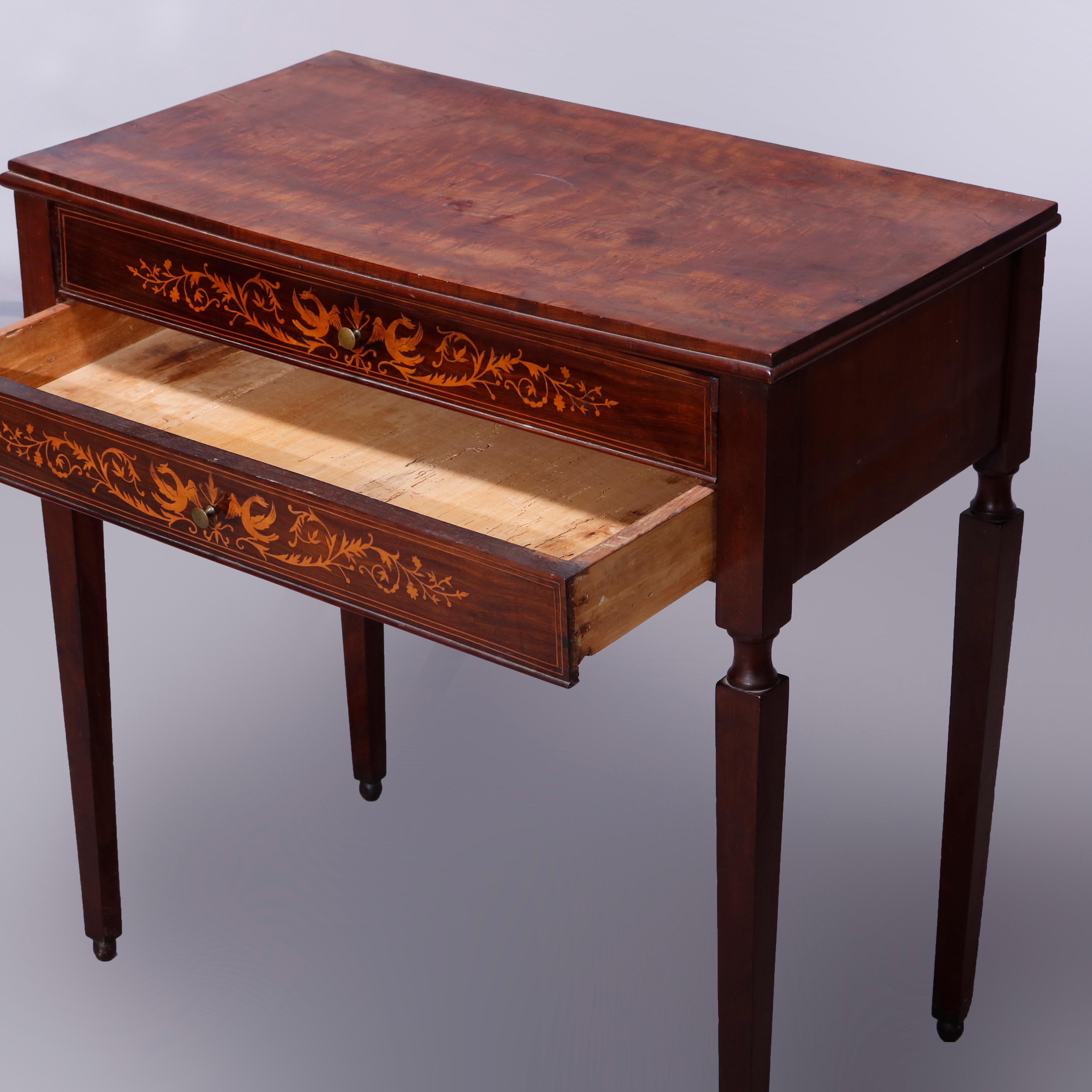 Antique French Walnut Two-Drawer Server with Satinwood Marquetry Inlay, c1880 In Good Condition In Big Flats, NY
