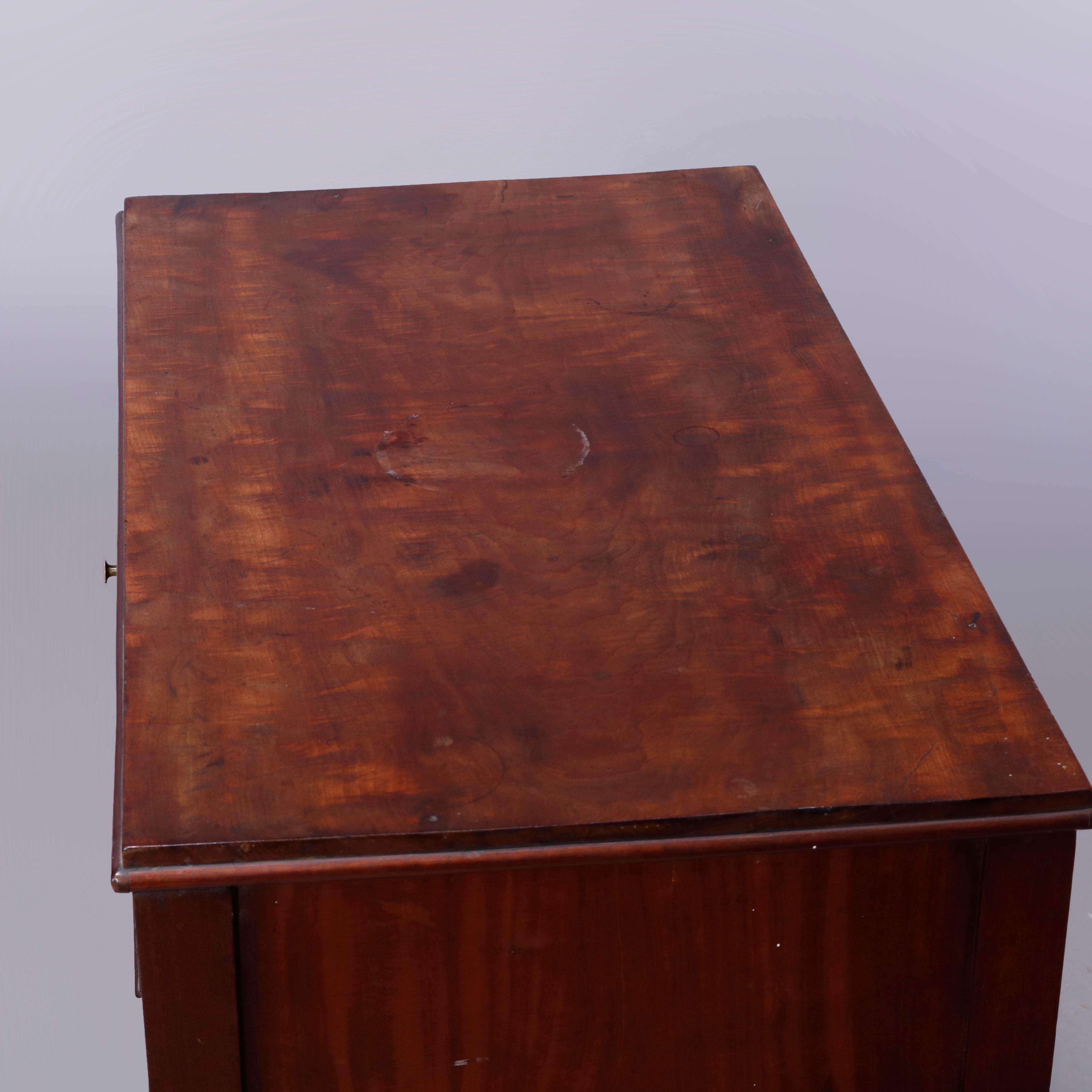 19th Century Antique French Walnut Two-Drawer Server with Satinwood Marquetry Inlay, c1880