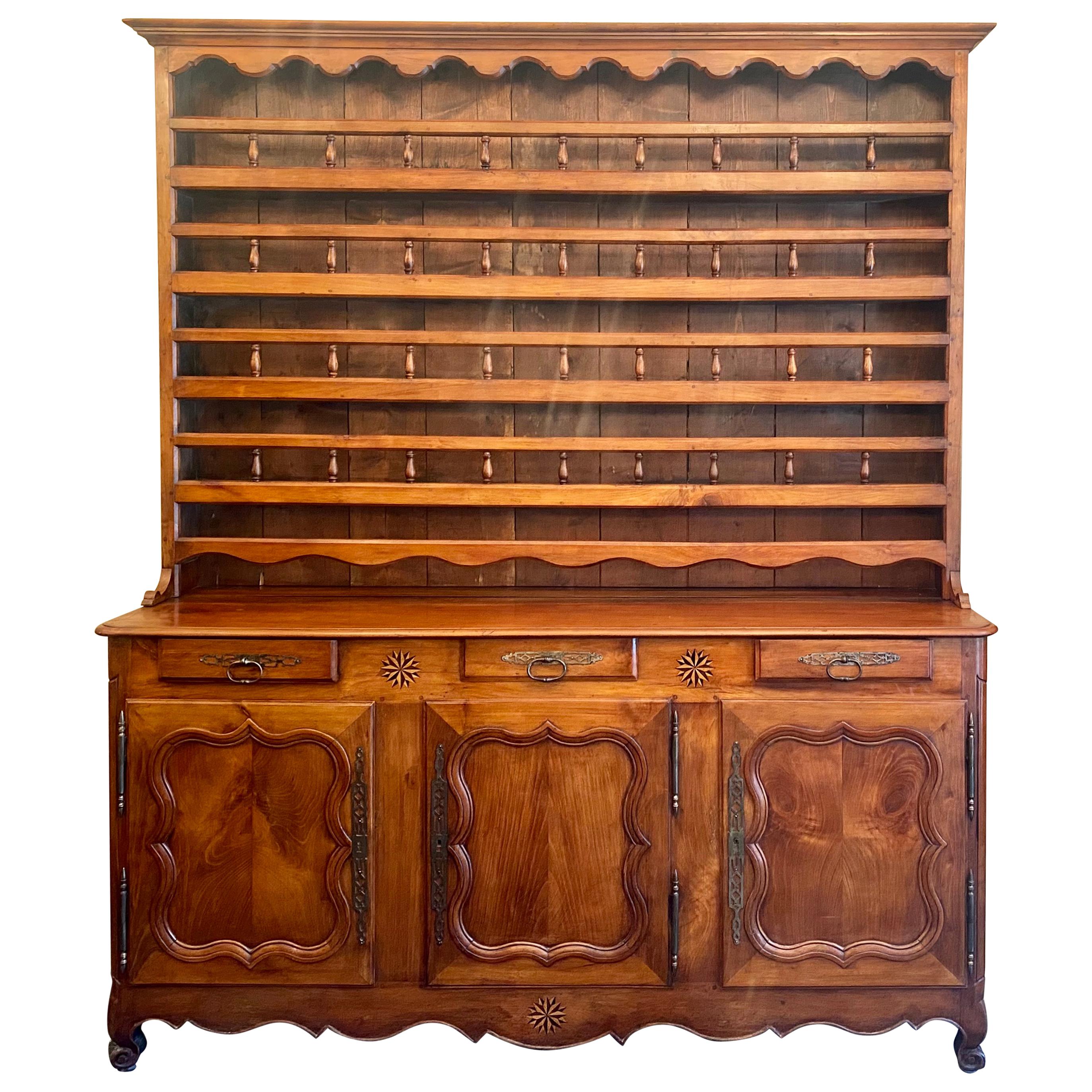 Antique French Walnut Vessalier Cabinet, Boxwood & Satinwood Inlay, circa 1890s
