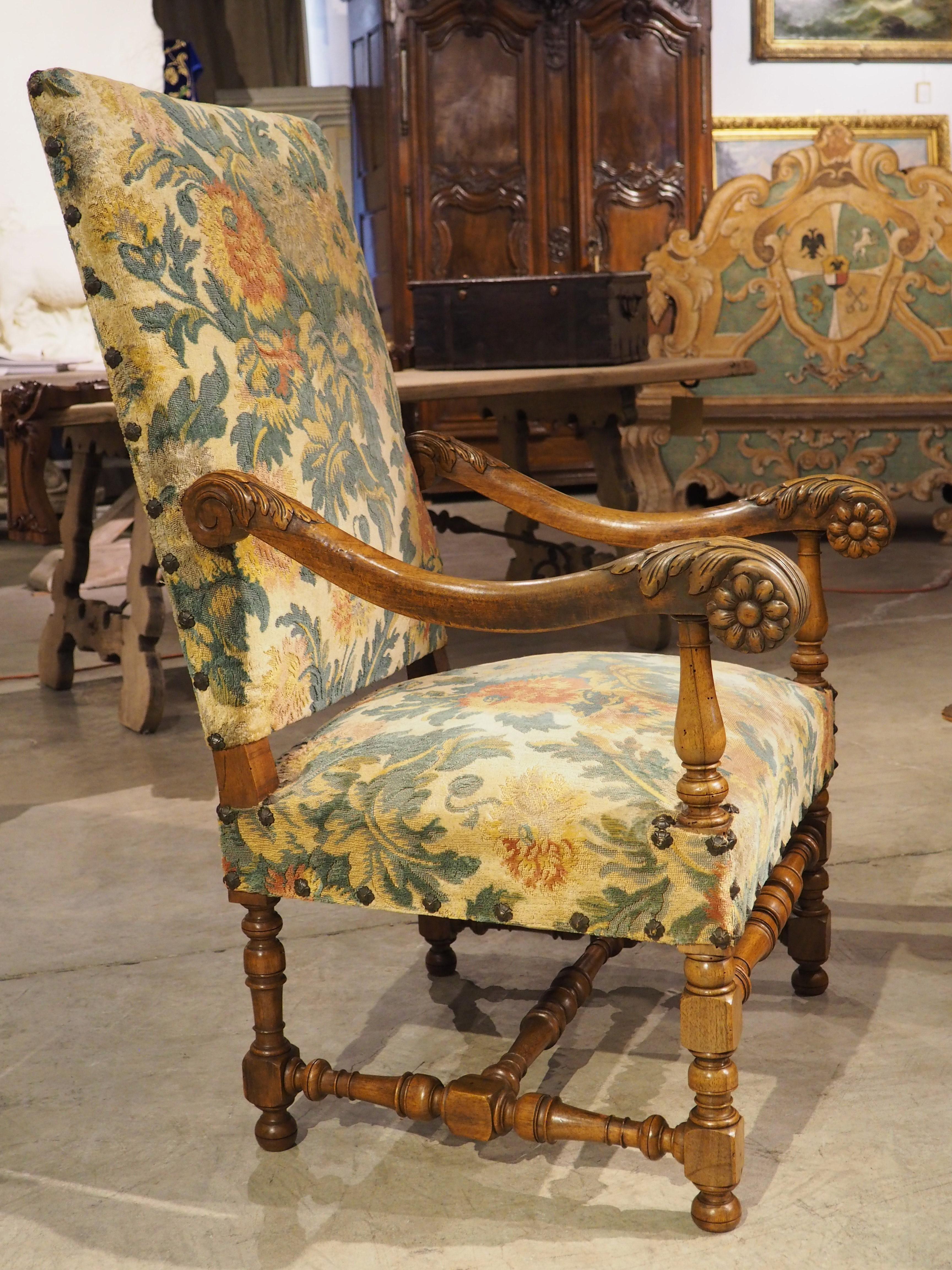 Antique French Walnut Wood Louis XIV Style Fauteuil, 19th Century 8
