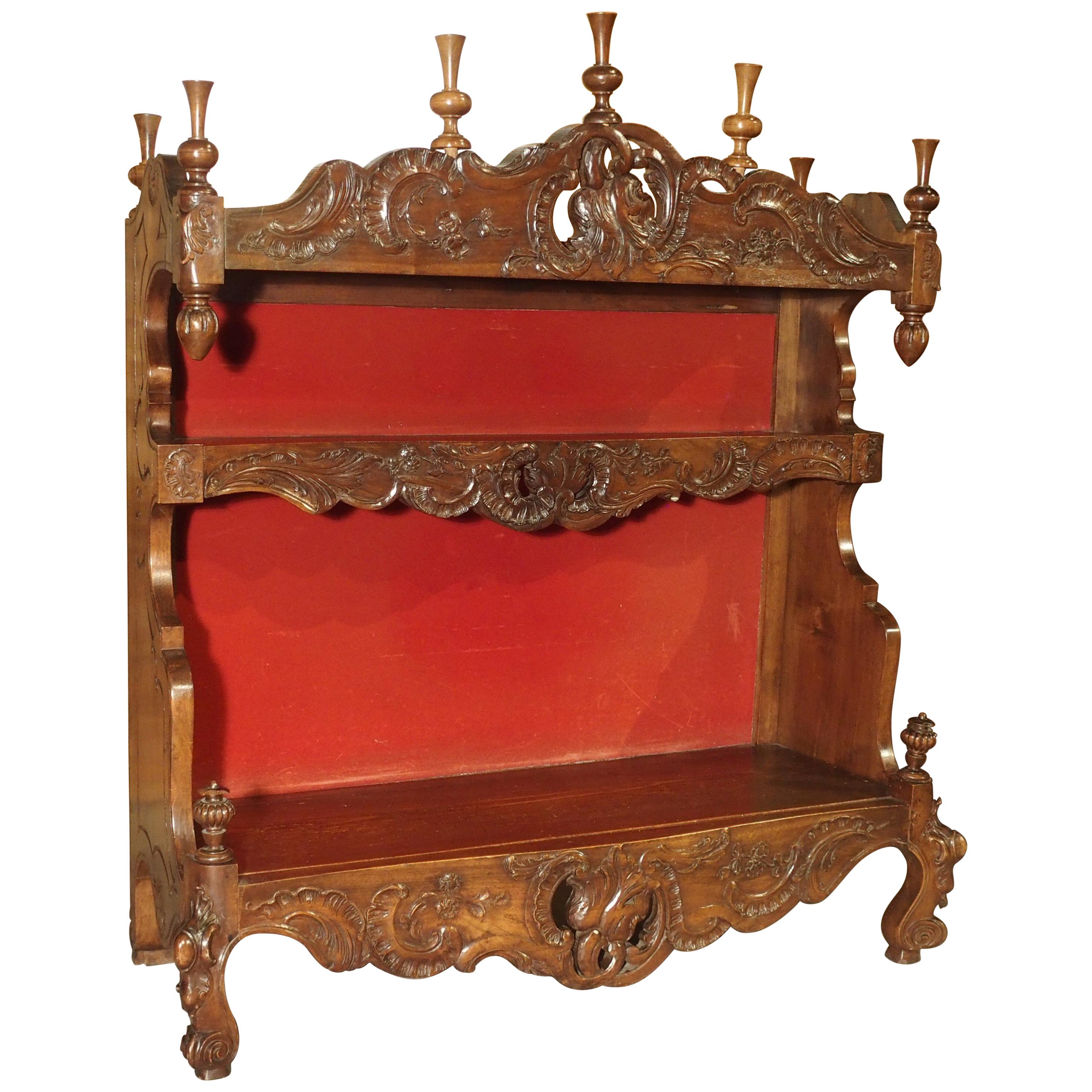 Antique French Walnut Wood Standing Plate Rack or Estanier from Provence