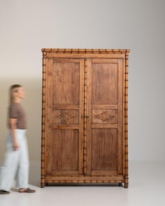 Antique French Wardrobe, Brown Wood, Original Patina, 1900s Design