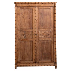Antique French Wardrobe, Brown Wood, Original Patina, 1900s Design