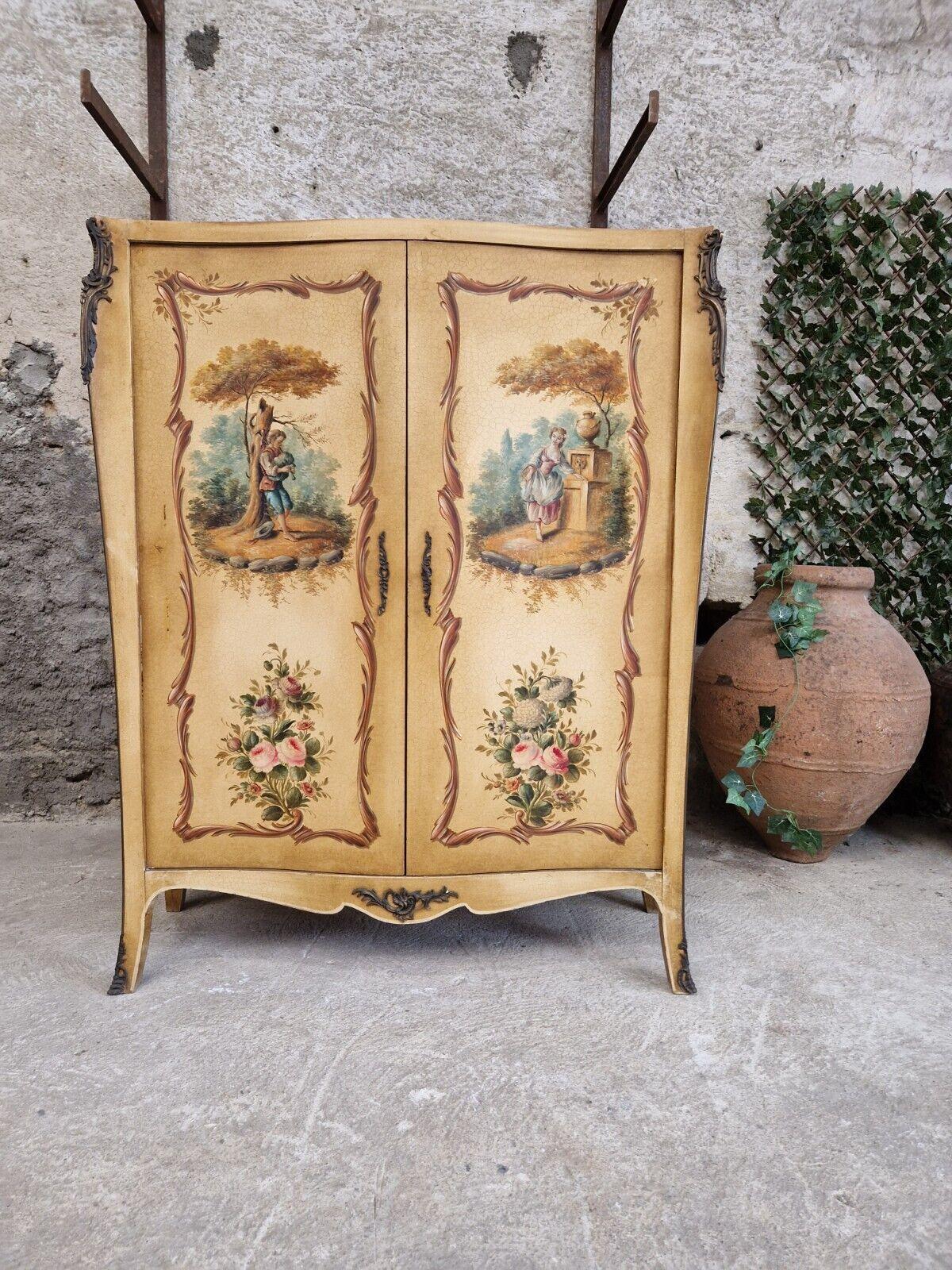 Lacquered Antique French Wardrobe Louis XV Style Hand Painted Armoire For Sale