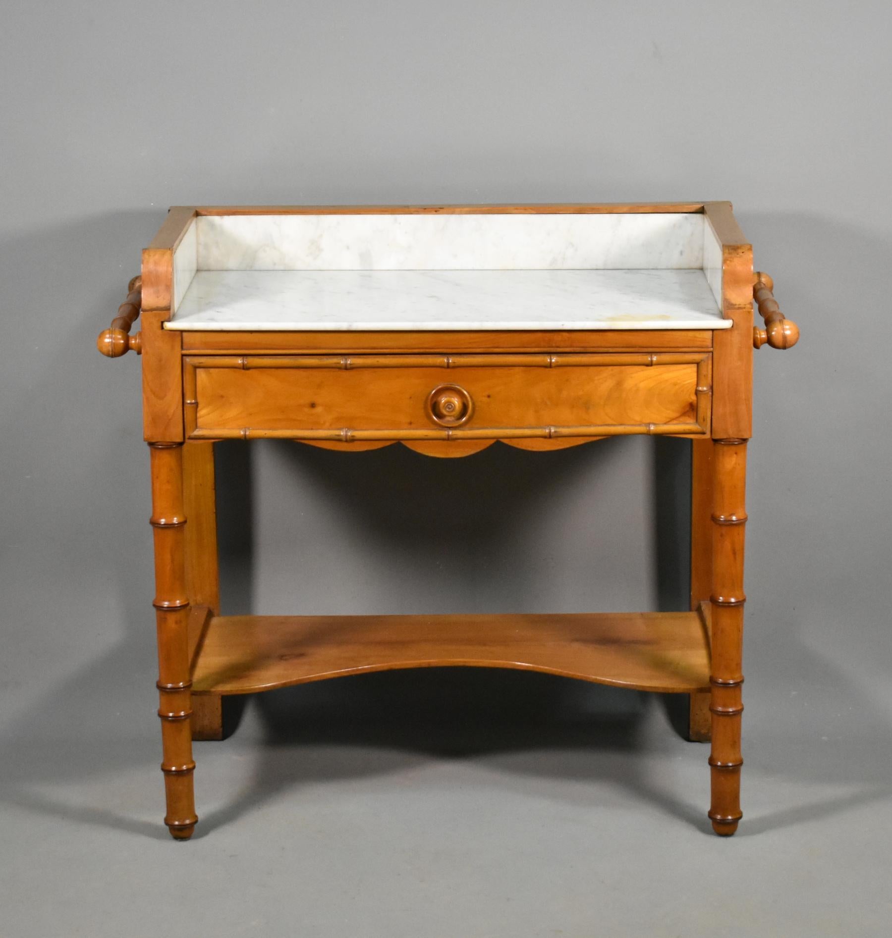 Polished Antique French Washstand in Cherry Wood and Faux Bamboo Louis Philippe Style