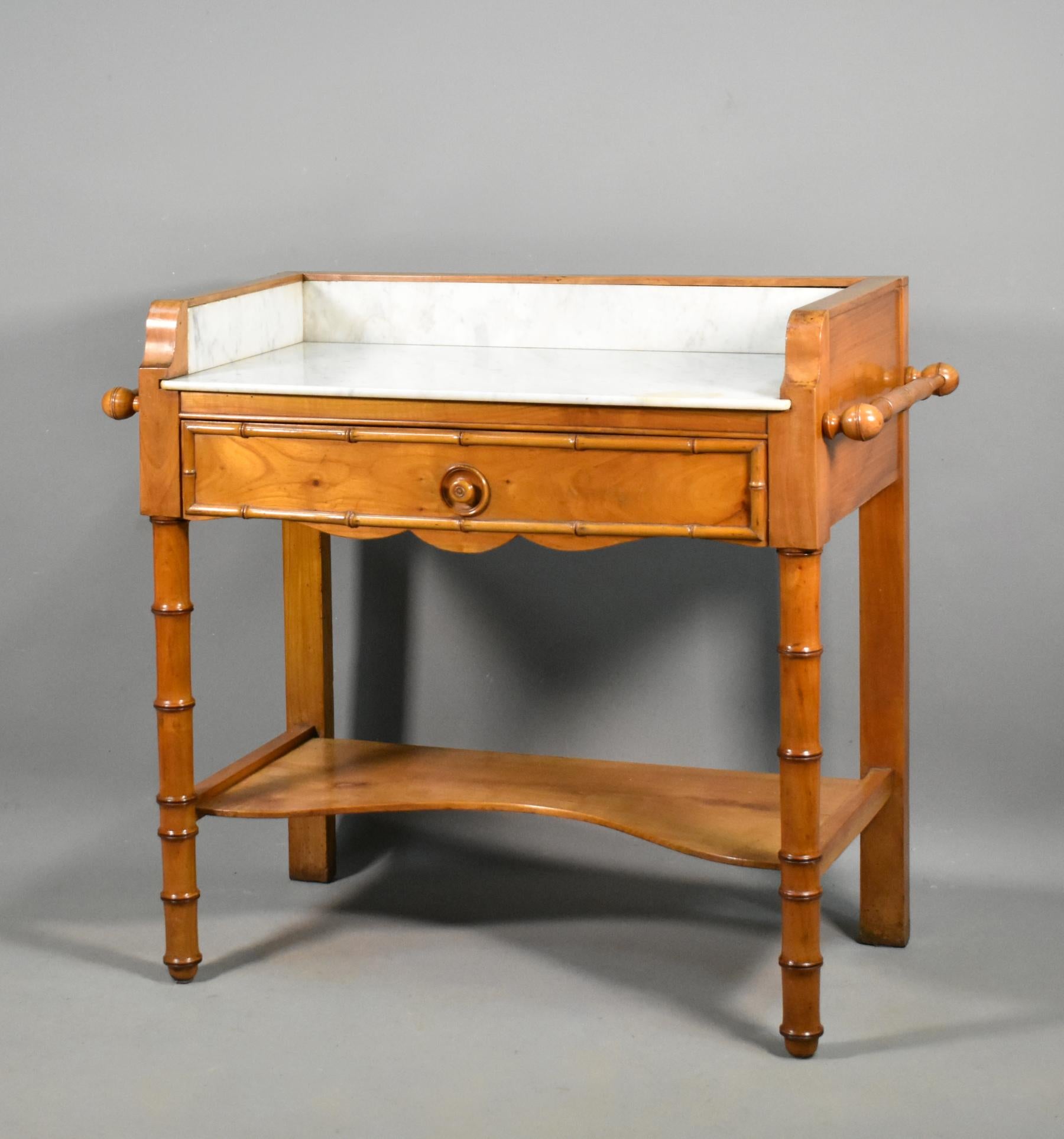Antique French Washstand in Cherry Wood and Faux Bamboo Louis Philippe Style In Good Condition In SAINTE-COLOMBE, FR