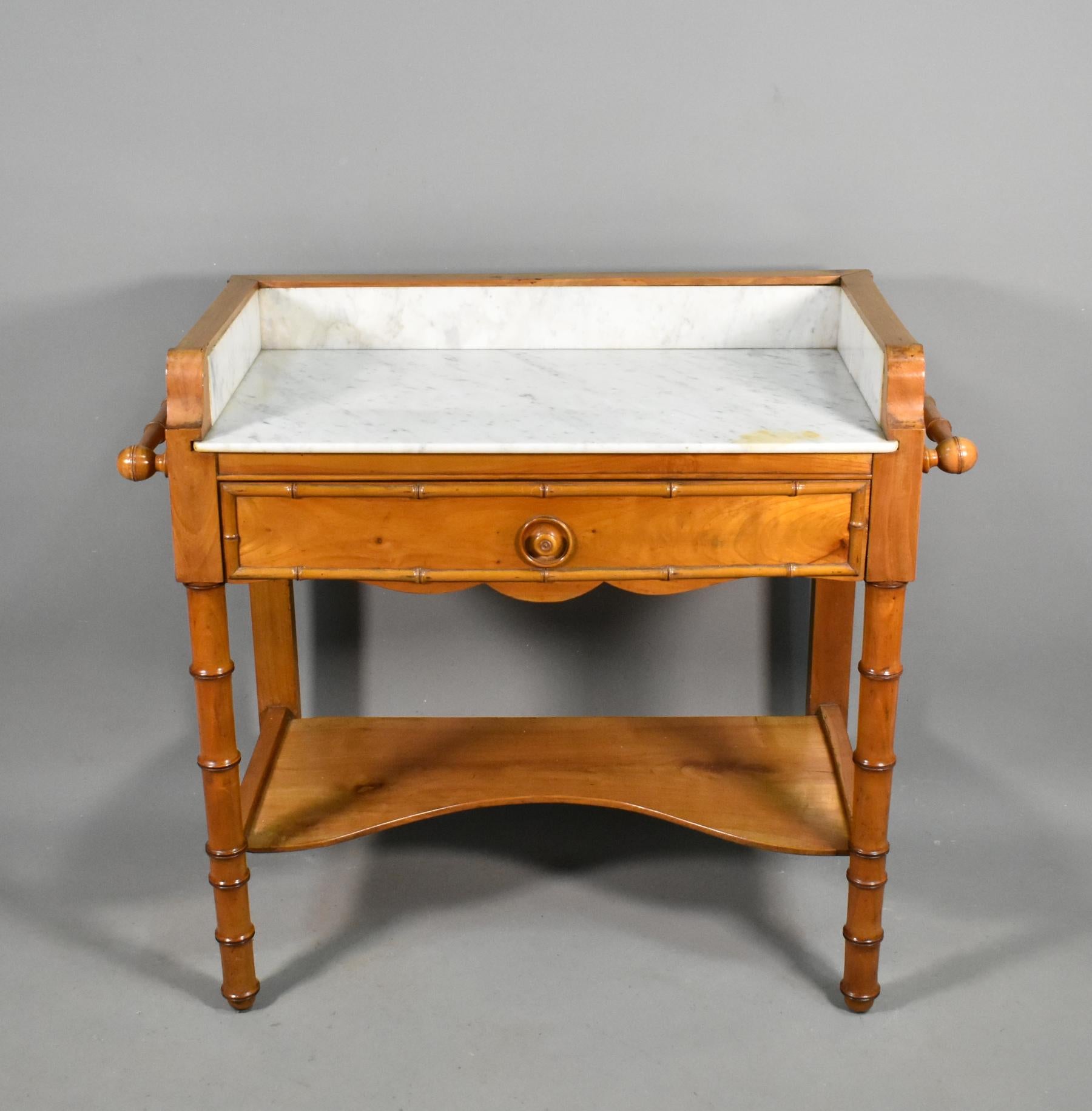 Early 20th Century Antique French Washstand in Cherry Wood and Faux Bamboo Louis Philippe Style