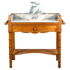 Antique French Washstand in Cherry Wood and Faux Bamboo Louis Philippe Style