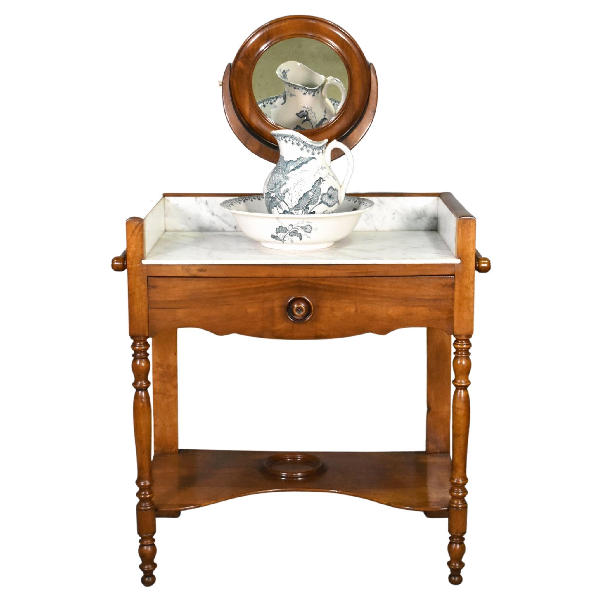 Antique French Washstand in Walnut Louis 19C Louis Philippe Style For Sale