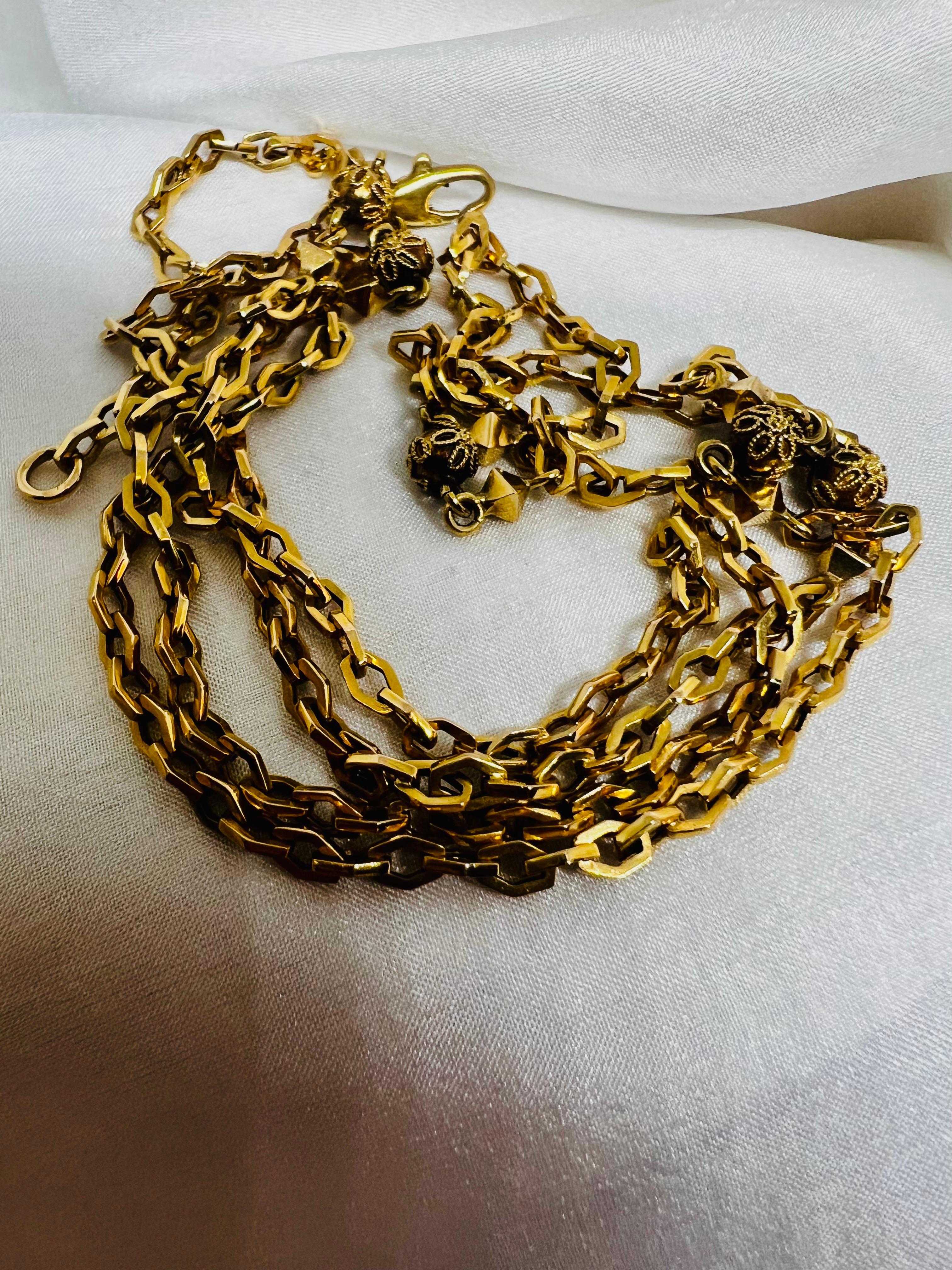 Antique French Watch Chain 18k Yellow Solid Gold Edwardian Art Nouveau Necklace 5