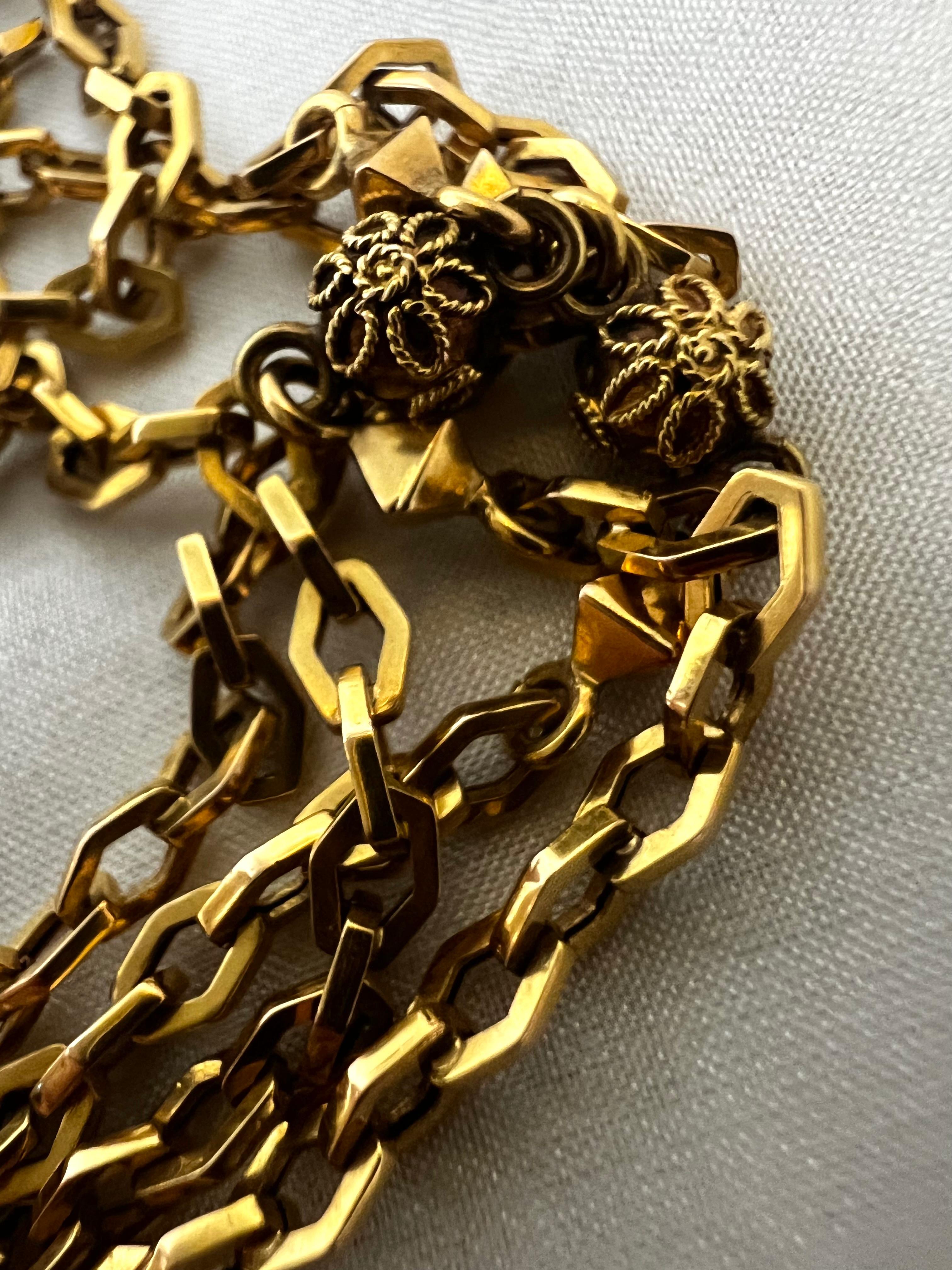 Antique French Watch Chain 18k Yellow Solid Gold Edwardian Art Nouveau Necklace 6