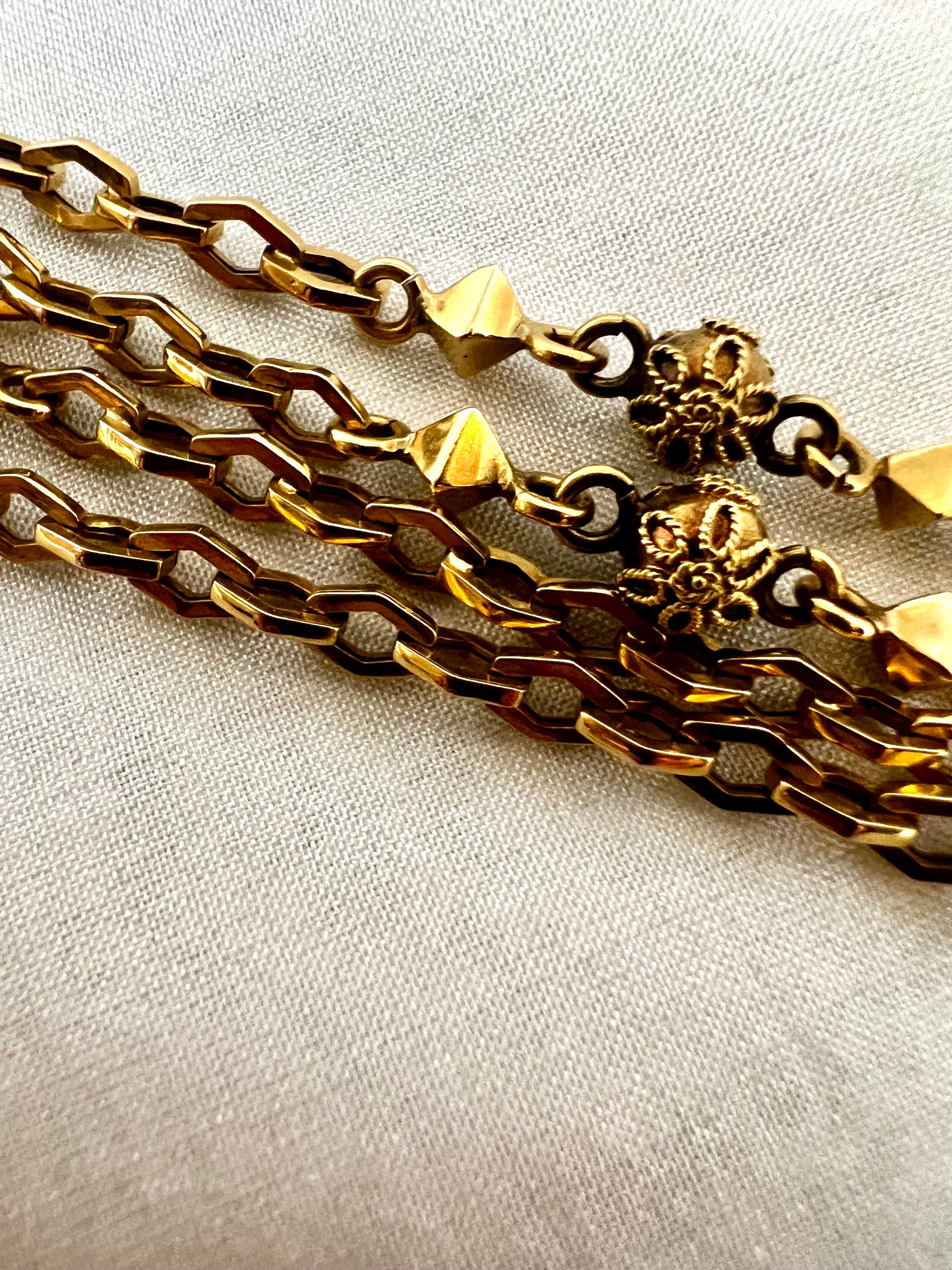 Art Deco Antique French Watch Chain 18k Yellow Solid Gold Edwardian Art Nouveau Necklace