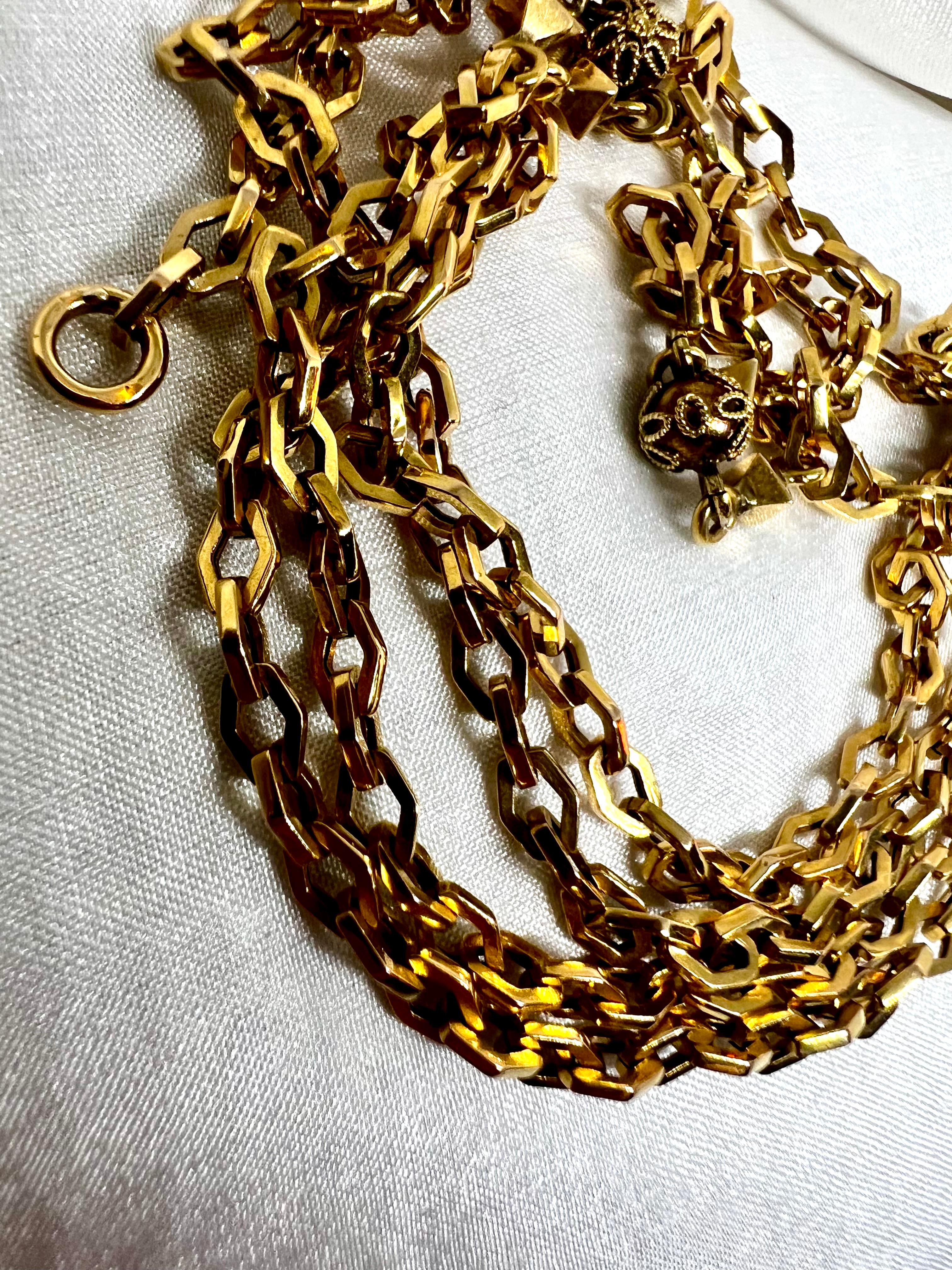 Antique French Watch Chain 18k Yellow Solid Gold Edwardian Art Nouveau Necklace In Good Condition In Mārupe, LV