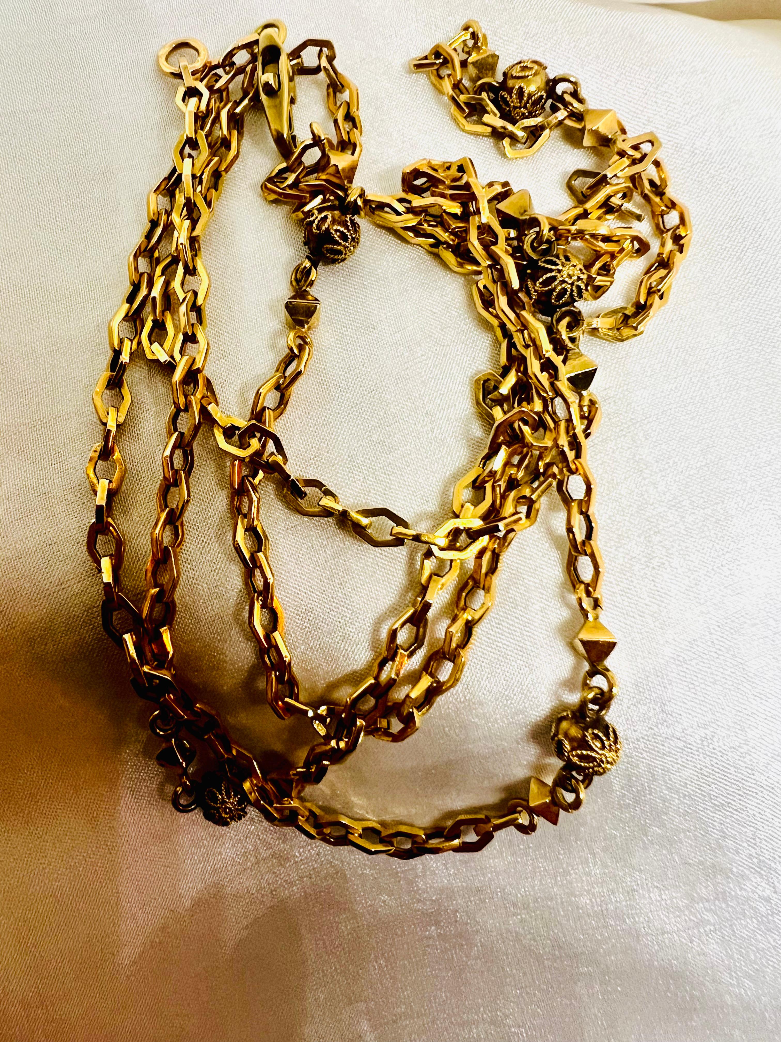 Antique French Watch Chain 18k Yellow Solid Gold Edwardian Art Nouveau Necklace 3