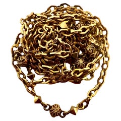 Antique French Watch Chain 18k Yellow Solid Gold Edwardian Art Nouveau Necklace