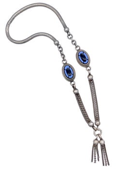 Antique French Watch Chain Necklace Two Coloured Glass Silber