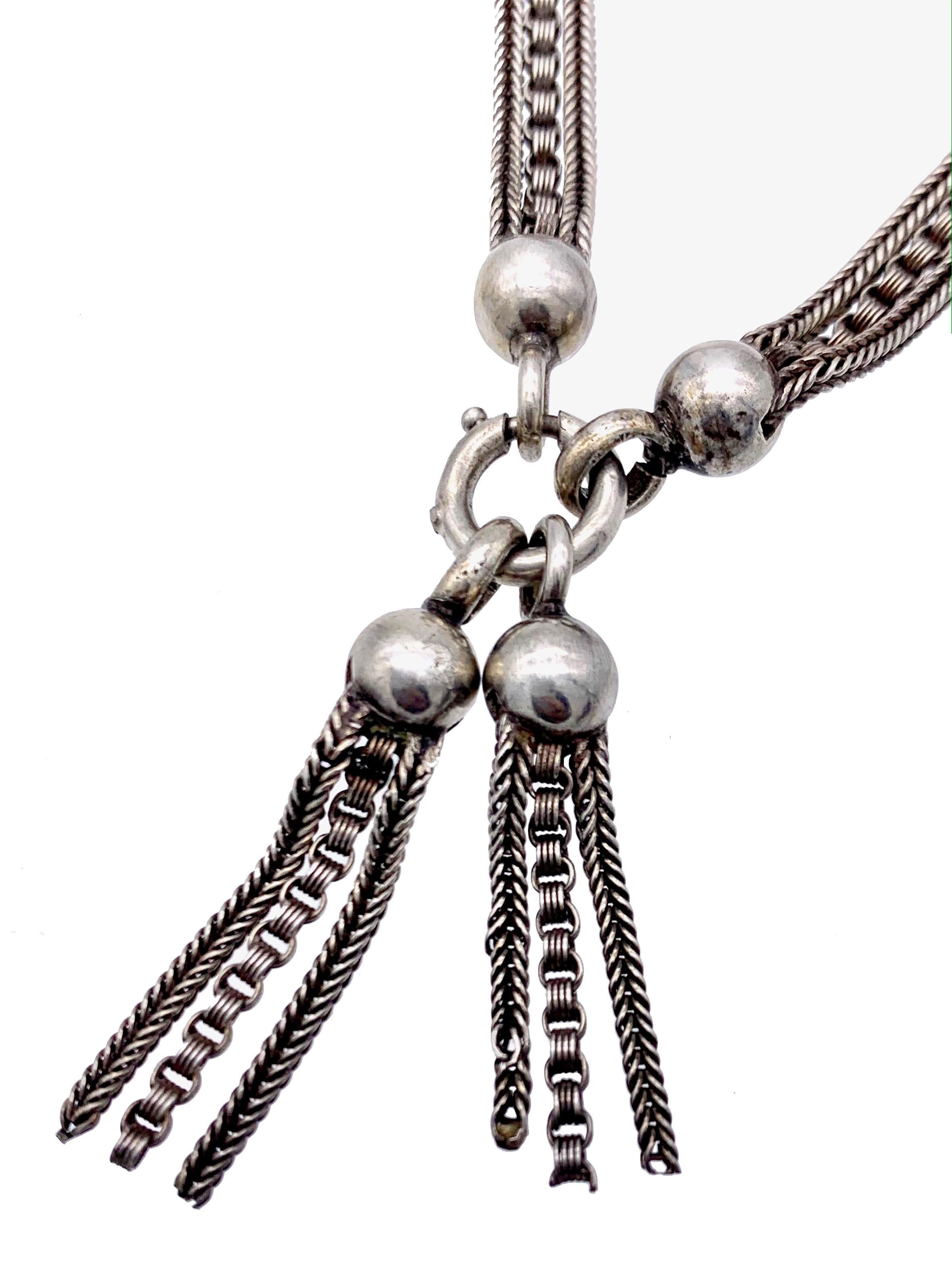 Chaîne collier à chaîne de montre française ancienne en verre bicolore et soie Bon état - En vente à Munich, Bavaria