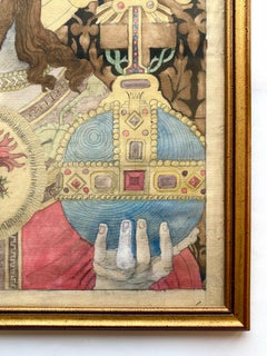 Antique French Watercolor Drawing, Christ the King, Alsatian School 1925-1936