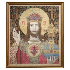 Antique French Watercolor Drawing, Christ the King, Alsatian School 1925-1936