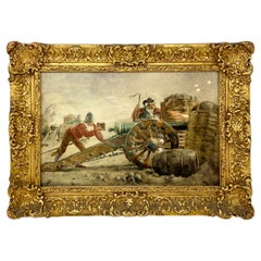 Antique French Watercolor in Original Gilt Frame Signed Alexander Louis Leloir